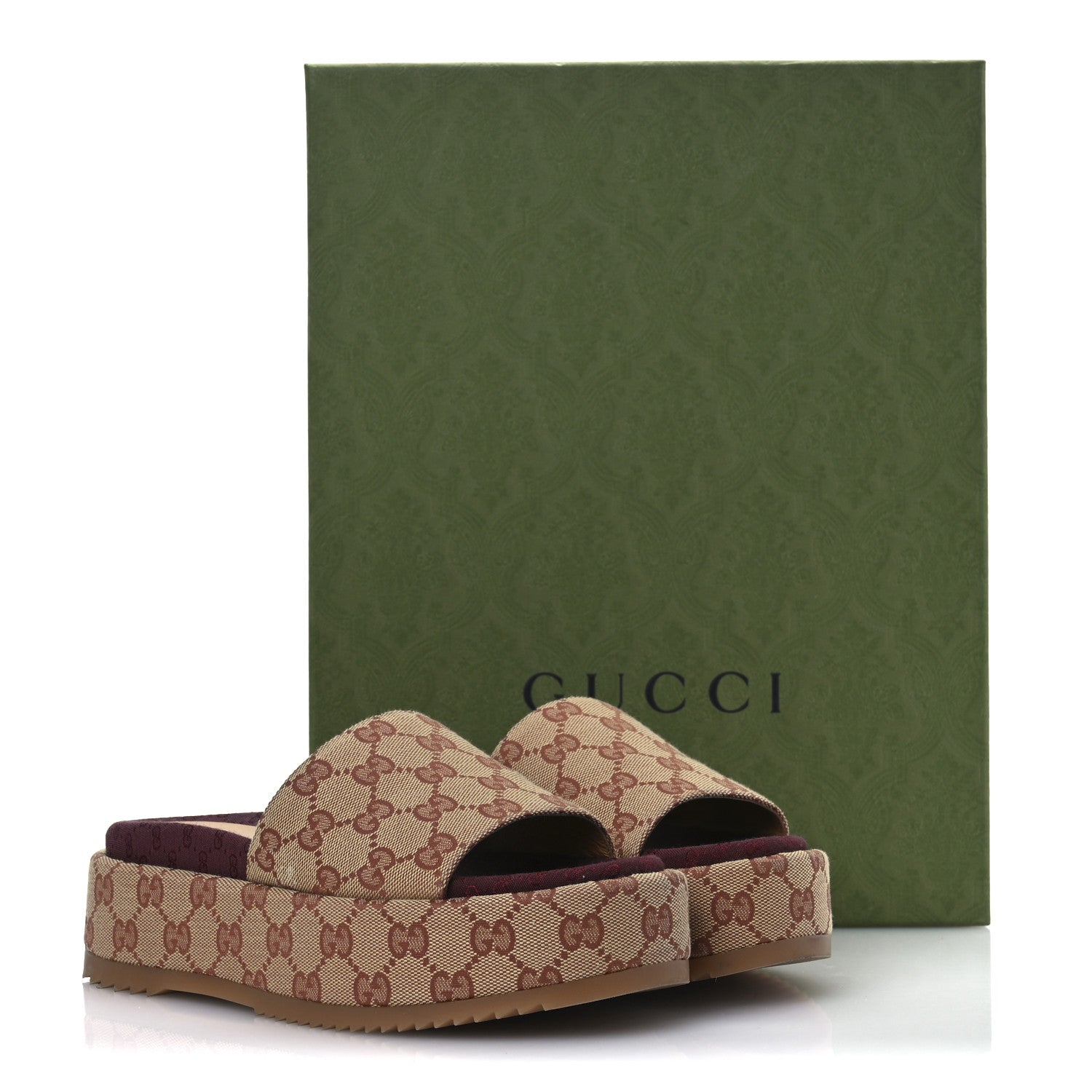 Canvas GG Monogram Angelina Platform Slide Sandals 36 Beige Ruggine
