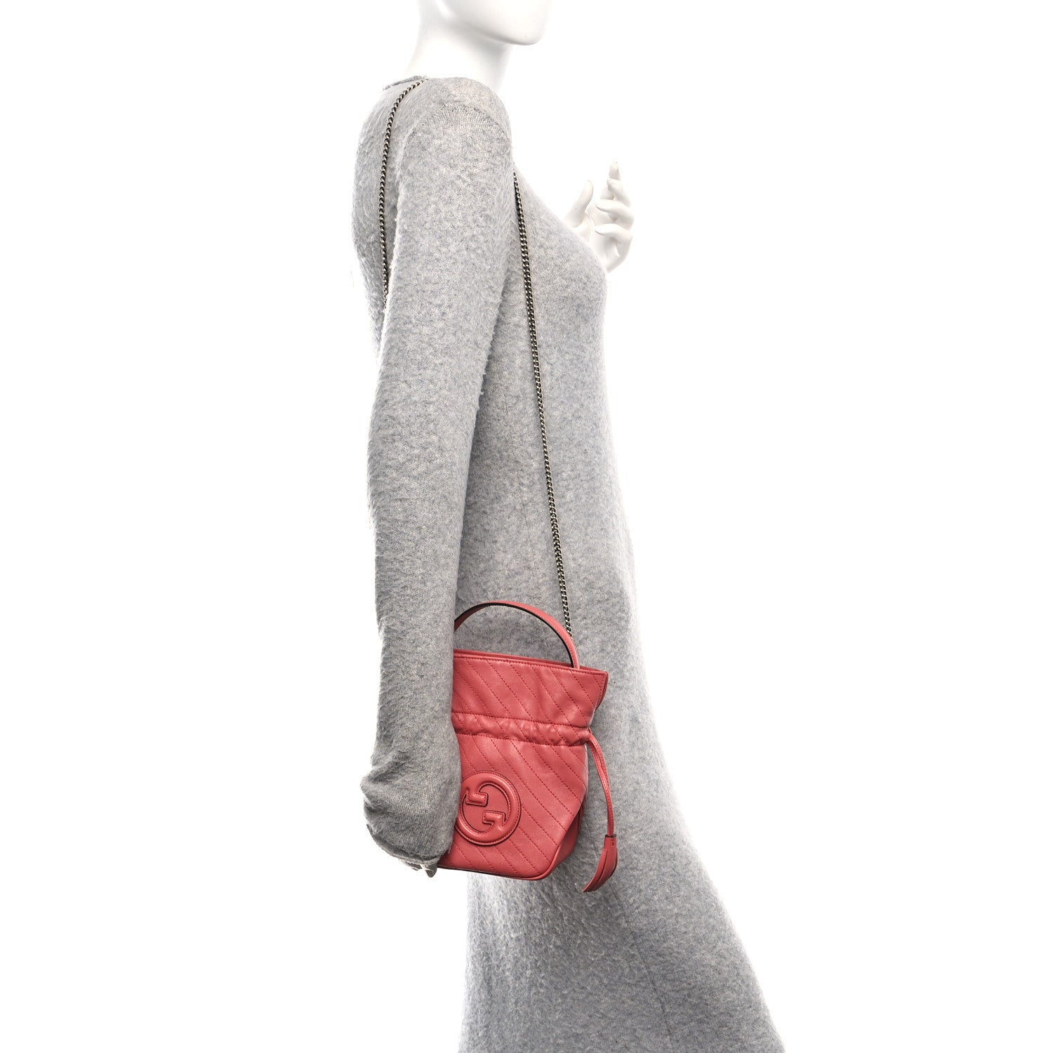 Sakai Be Green Calfskin Diagonal Stitched Mini Blondie Bucket Bag Pink