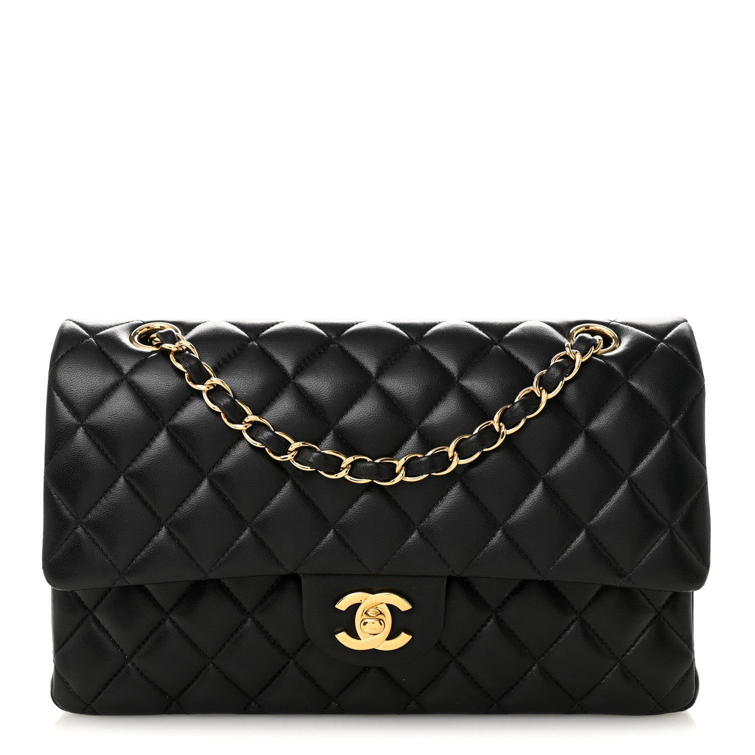Lambskin Quilted Medium Double Flap Black