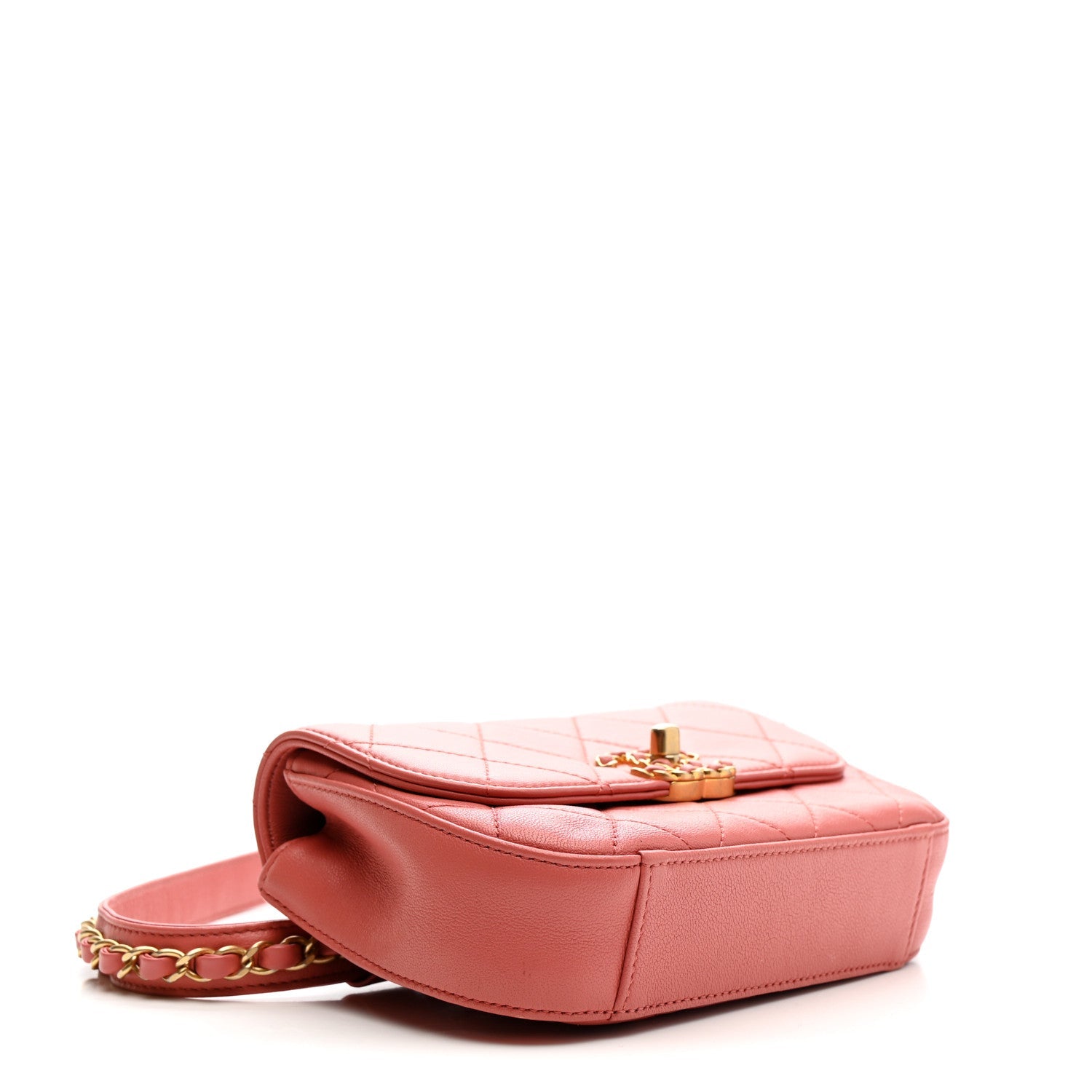 Lambskin Quilted Chain Infinity Waist Belt Bag Pink