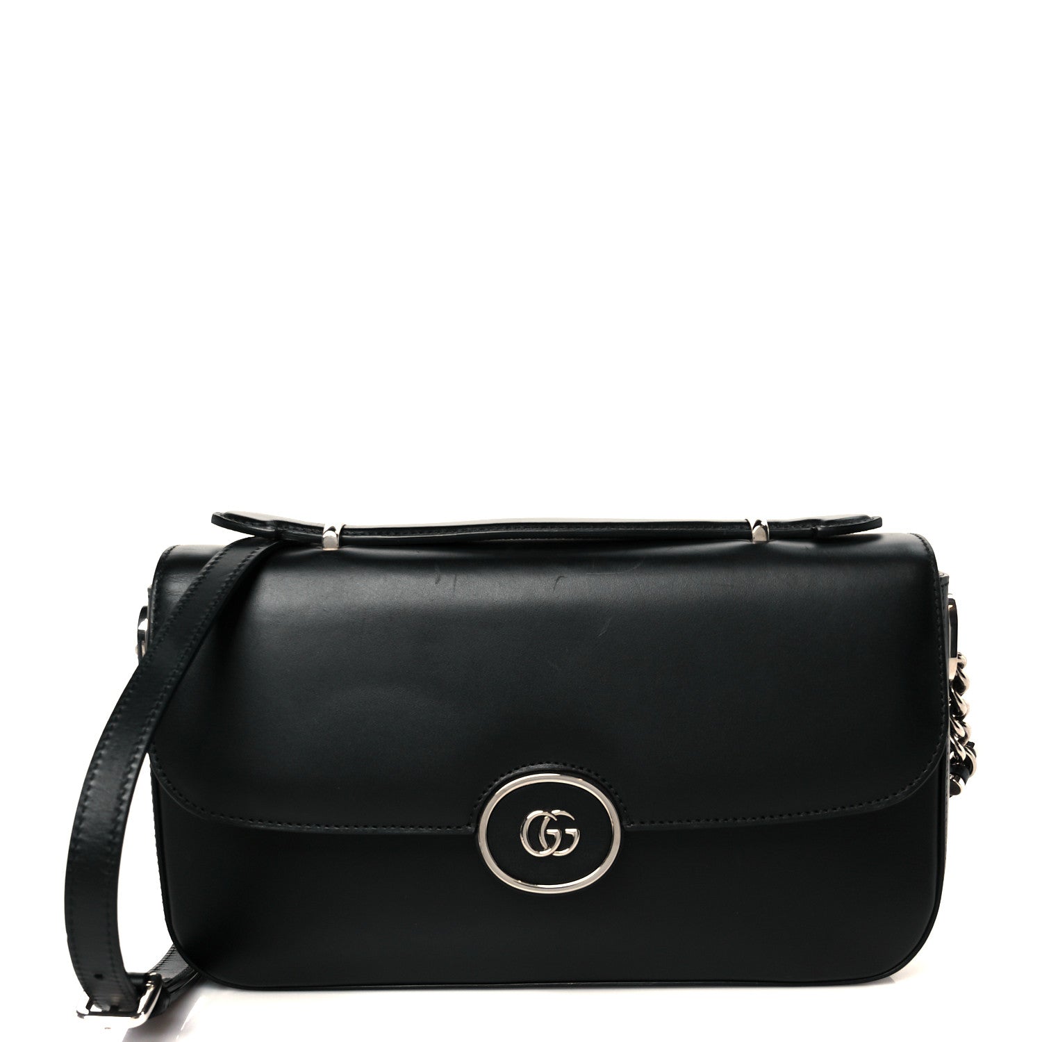 Senna Calfskin Petite GG Top Handle Shoulder Bag Black