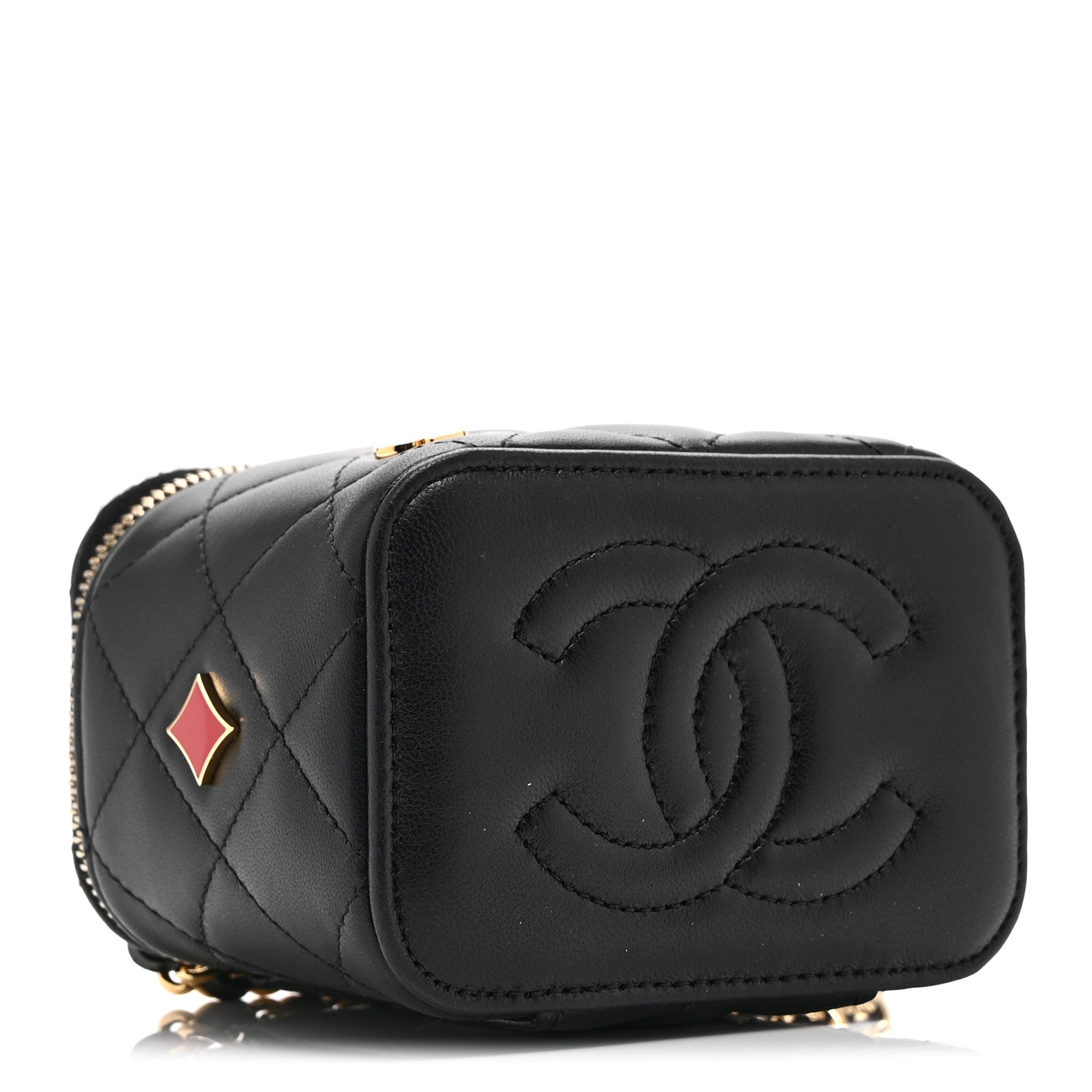 Lambskin Quilted Enamel Coco Casino Mini Vanity Case With Chain Black