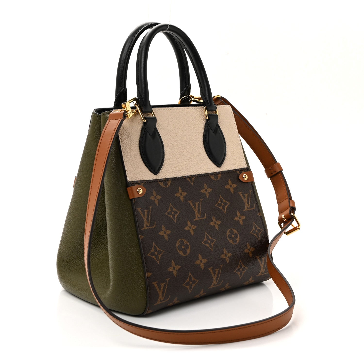 Calfskin Monogram Fold Tote PM Cream Khaki Black