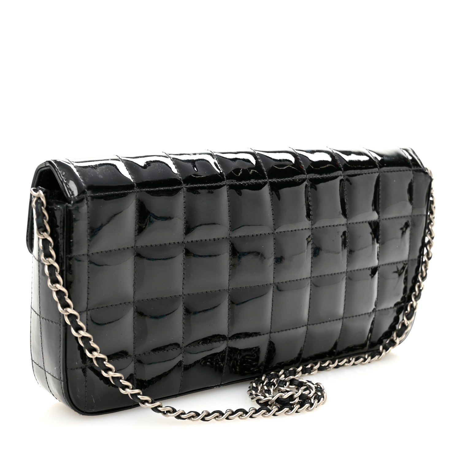 Patent Quilted East West Chocolate Bar Flap Black