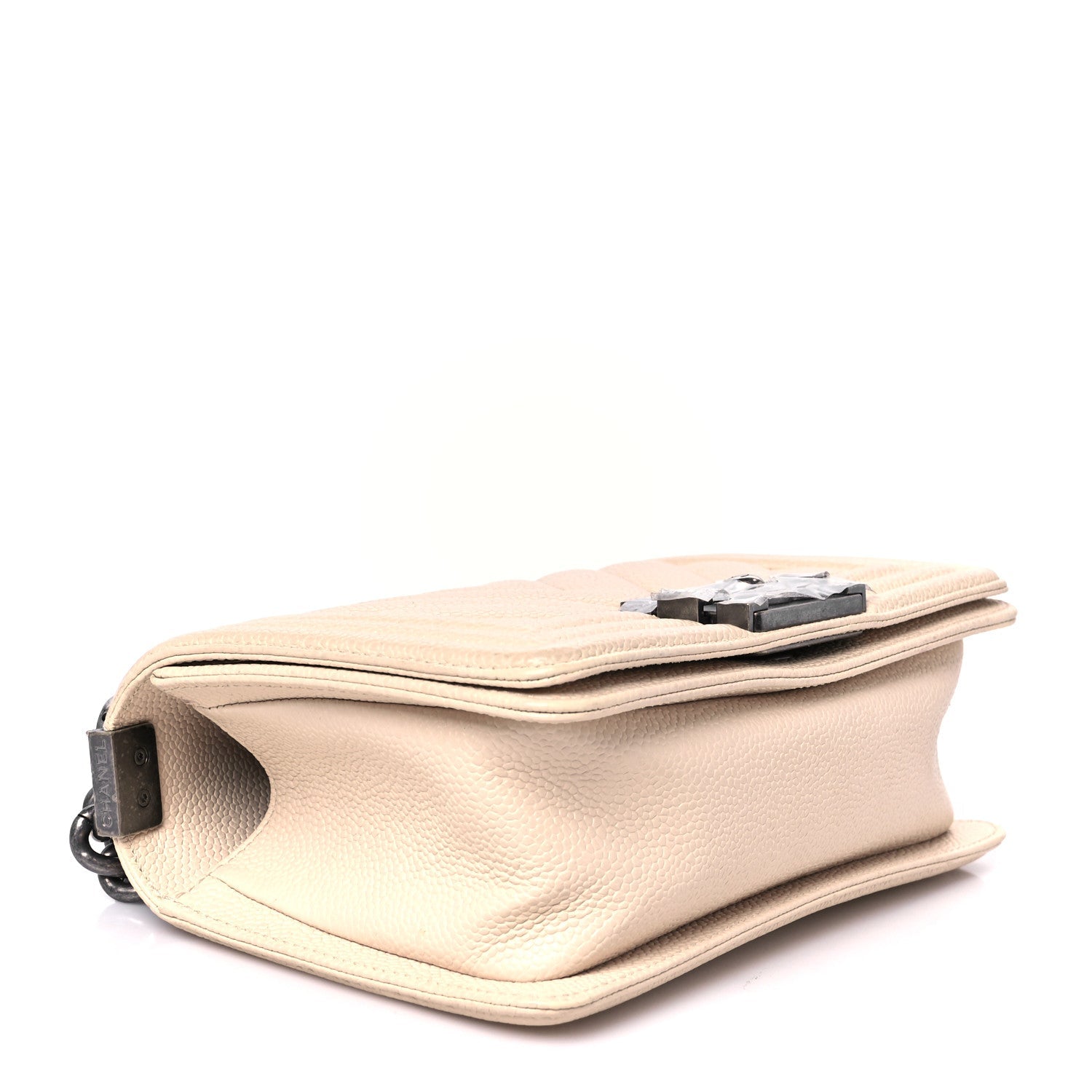 Caviar Chevron Quilted Small Boy Flap Light Beige