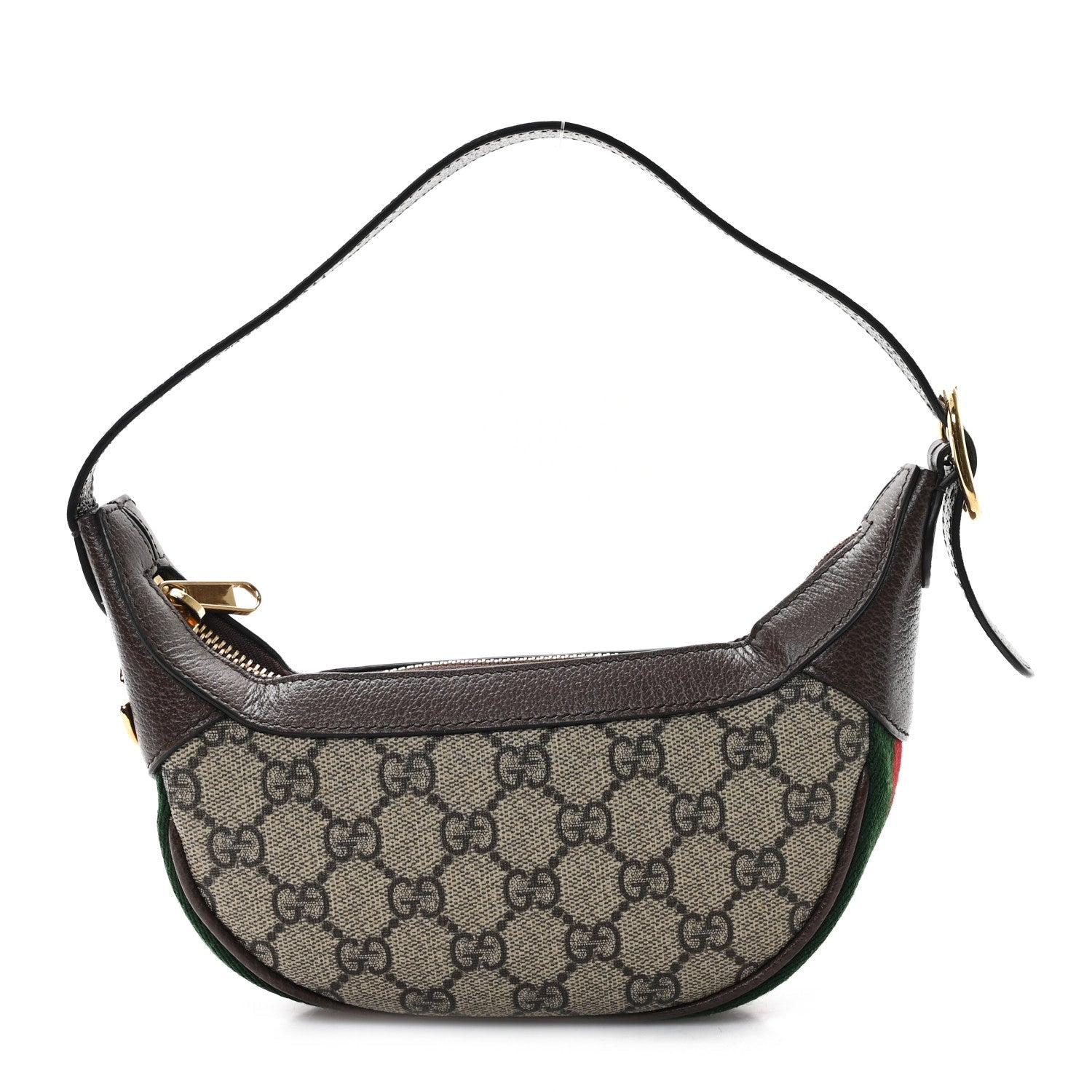 GG Supreme Monogram Textured Calfskin Web Mini Ophidia Half Moon Hobo Beige Ebony New Acero