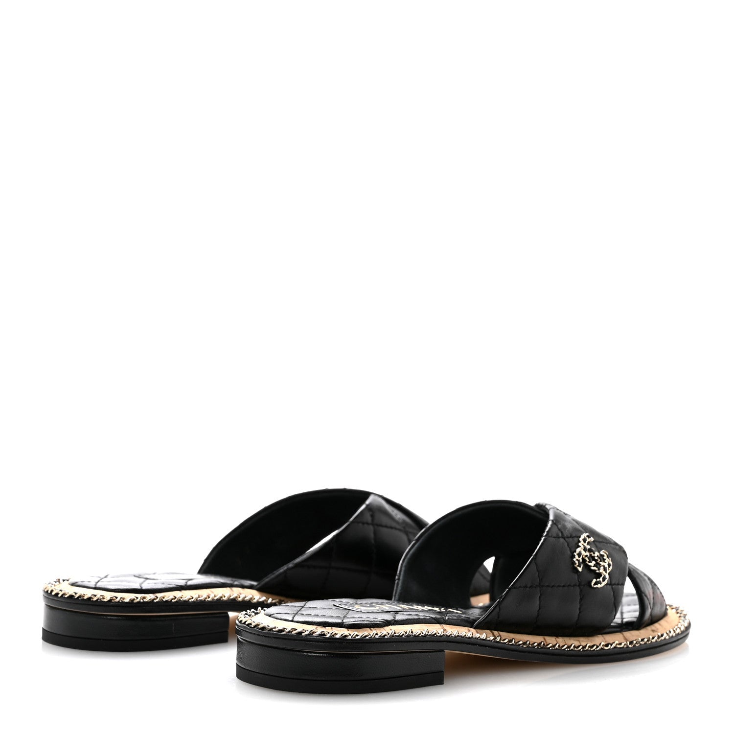 Lambskin Quilted Chain CC Sandals 36 Black