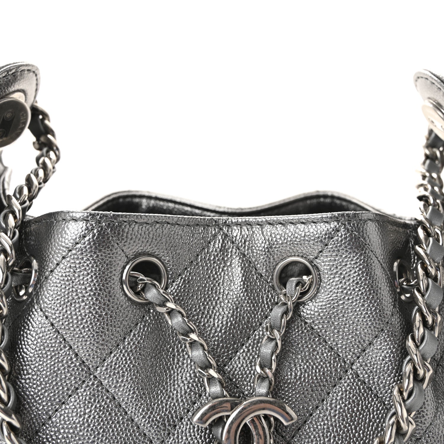 Metallic Caviar Quilted Mini Chanel 25 Handbag Silver