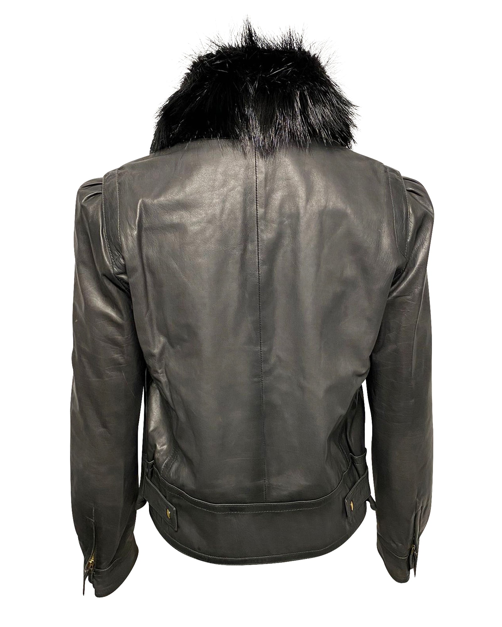 Women's Gucci Jacket with Fur Collar Detail in Black Leather
