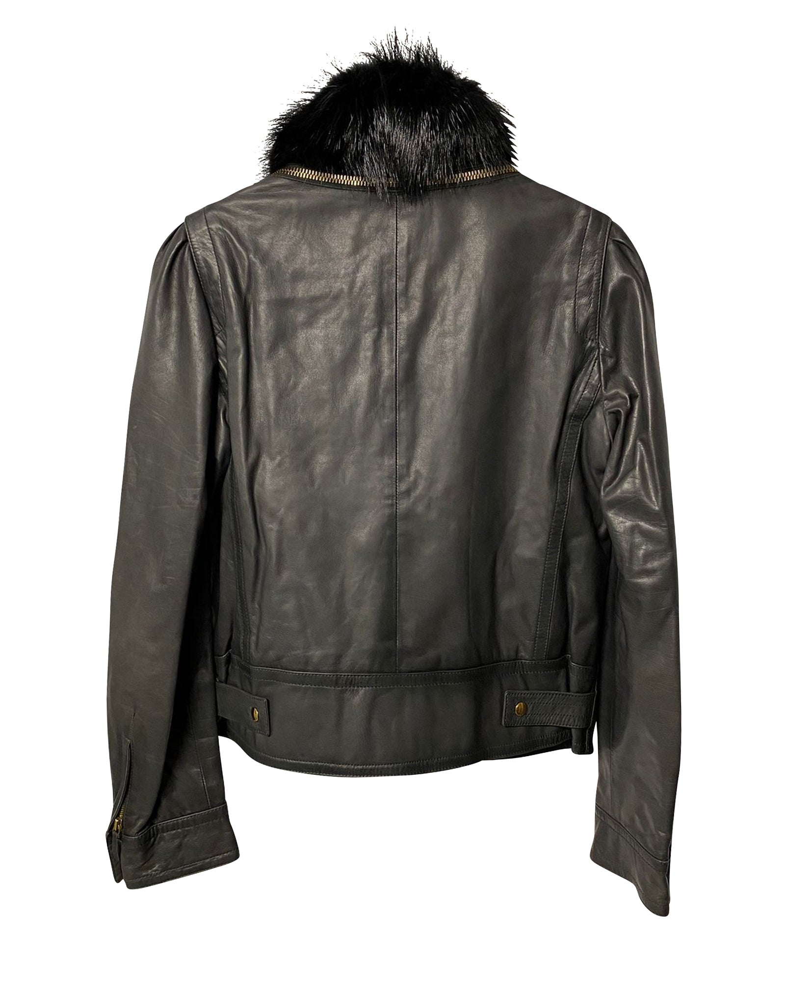 Women's Gucci Jacket with Fur Collar Detail in Black Leather