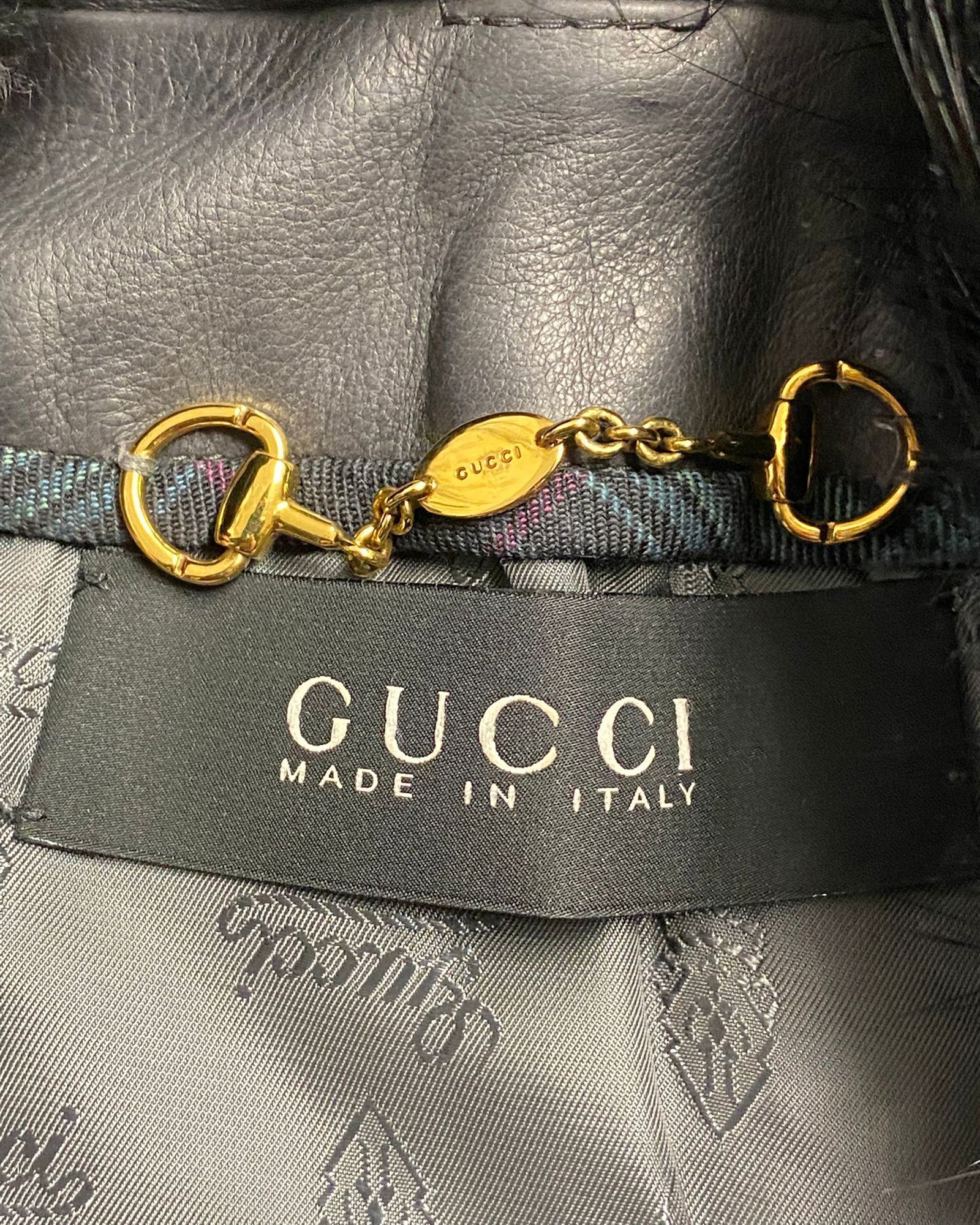 Women's Gucci Jacket with Fur Collar Detail in Black Leather