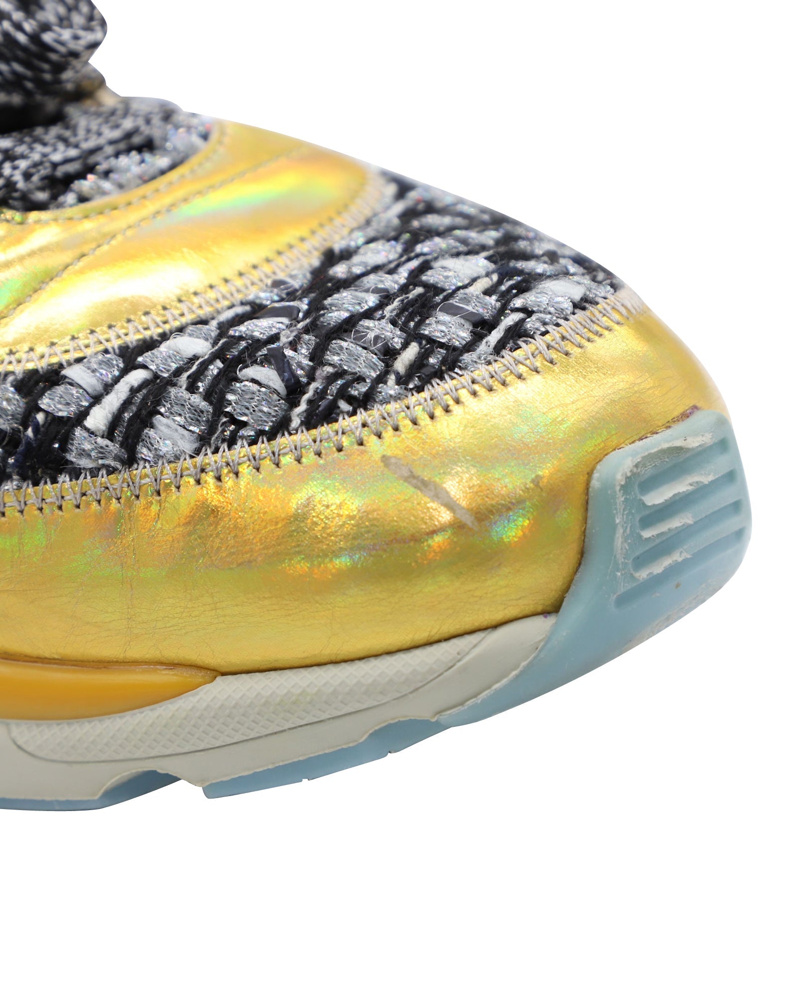 Women's Chanel Tweed Lace Up Sneakers in Multicolor Leather