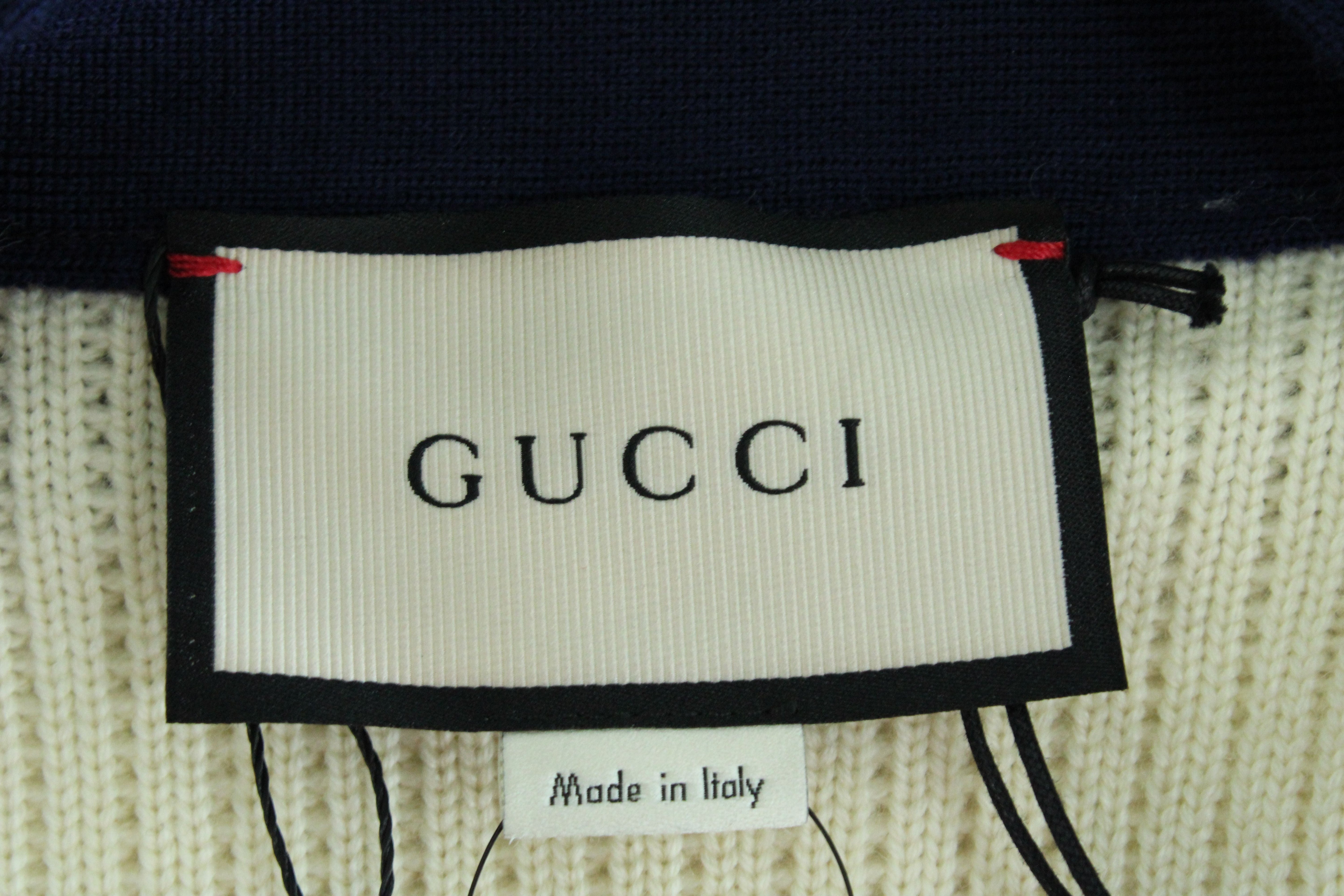 Women's Gucci Knitted Web-Trim Jacket in Beige Wool