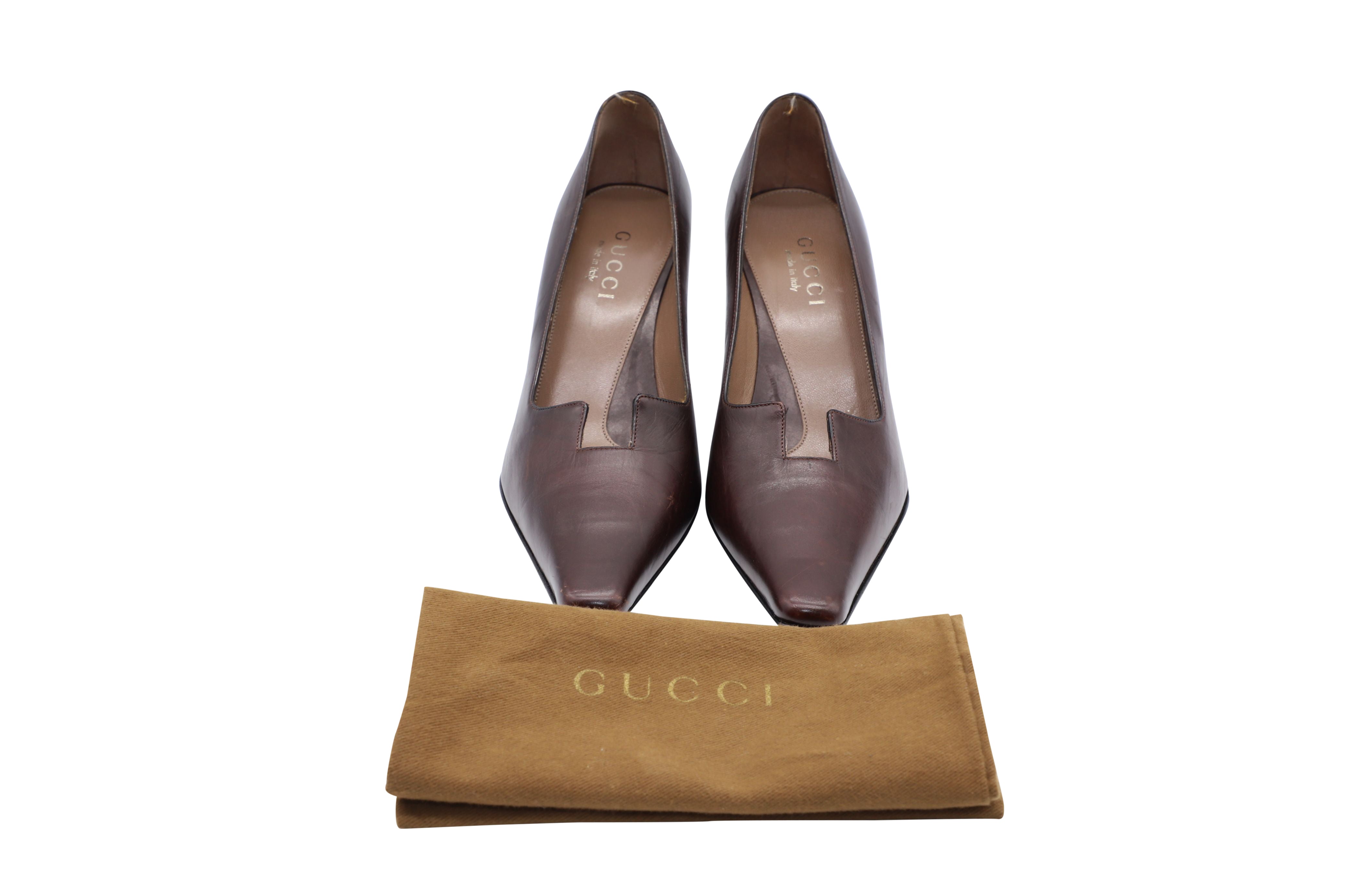 Women's Gucci 75mm Pumps in Brown Leather
