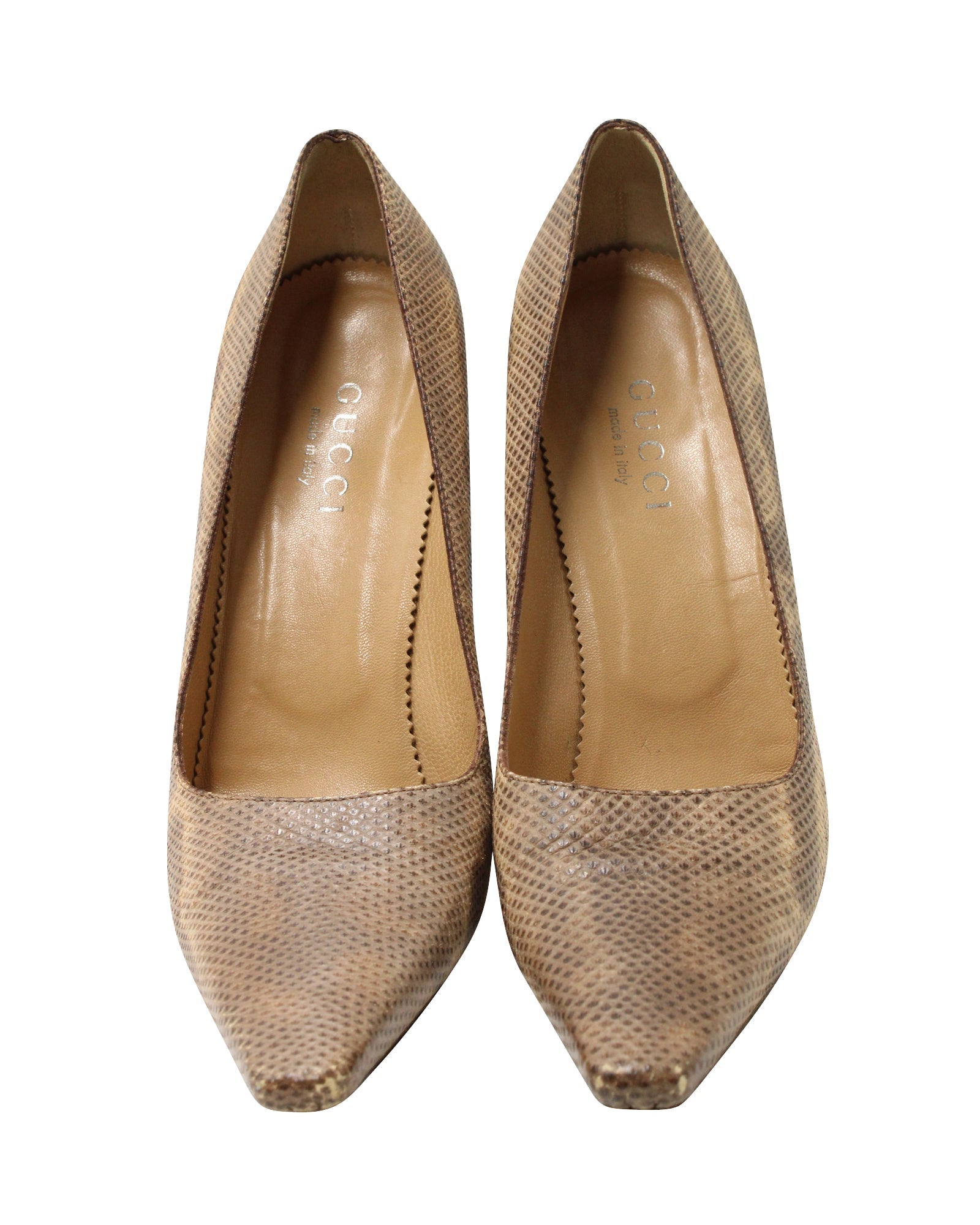 Women's Gucci Snakeskin Print Pointed Pumps in Multicolor Leather