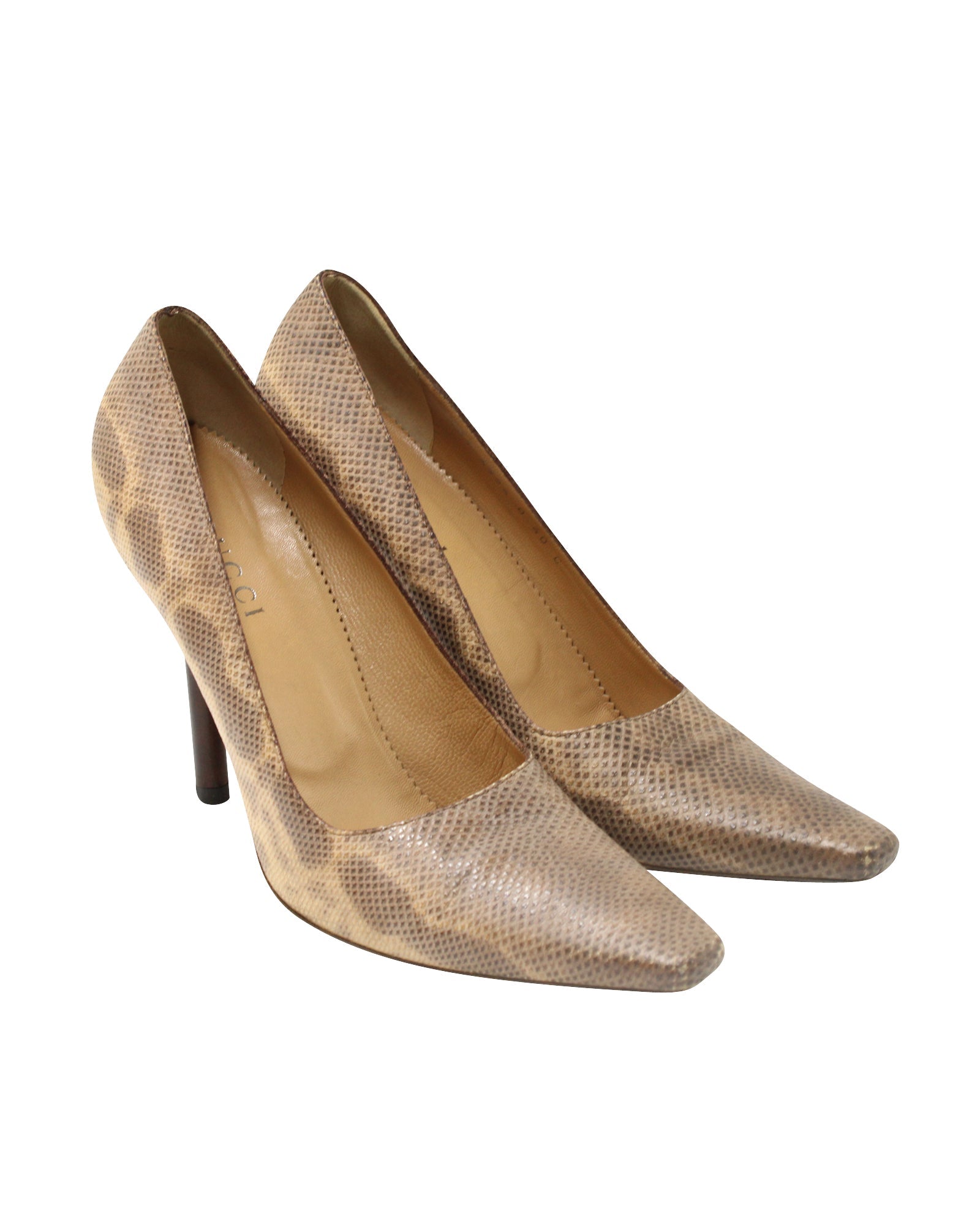 Women's Gucci Snakeskin Print Pointed Pumps in Multicolor Leather
