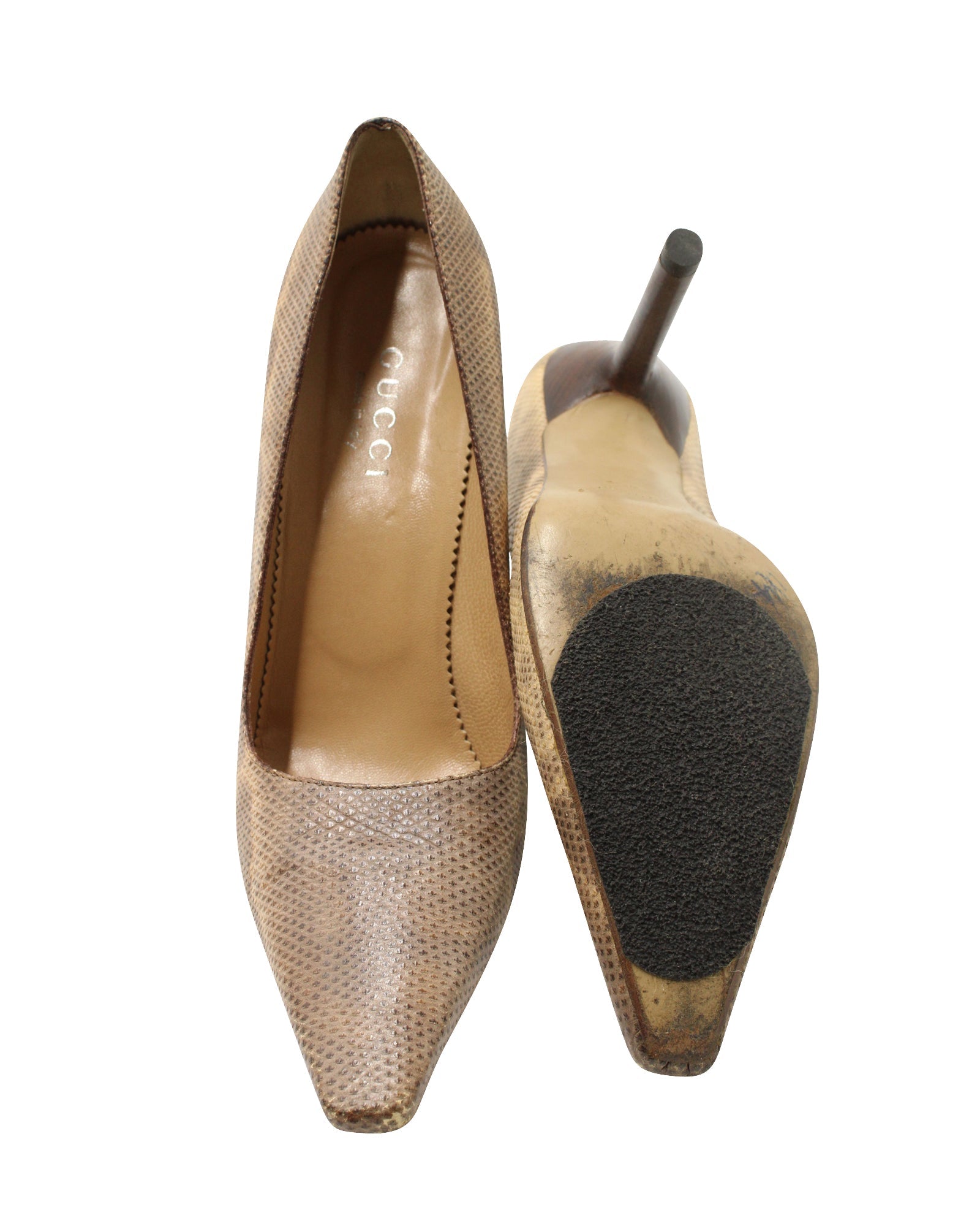 Women's Gucci Snakeskin Print Pointed Pumps in Multicolor Leather