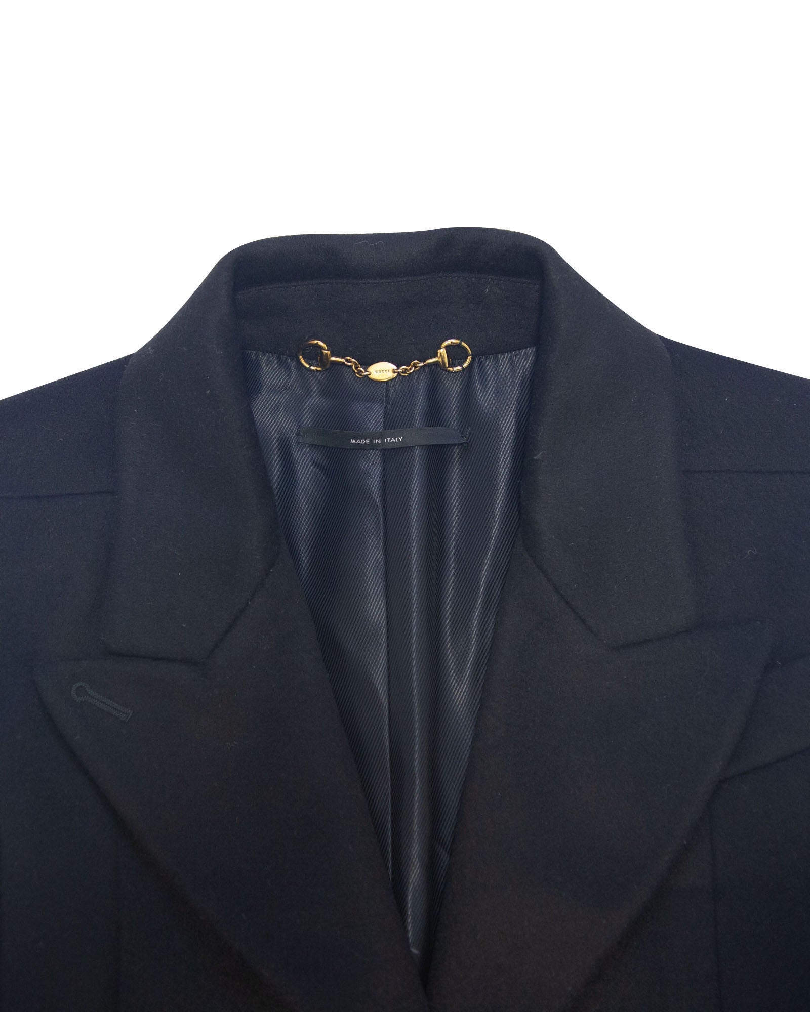 Women's Gucci Coat with Peak Lapel Collar in Black Cupro