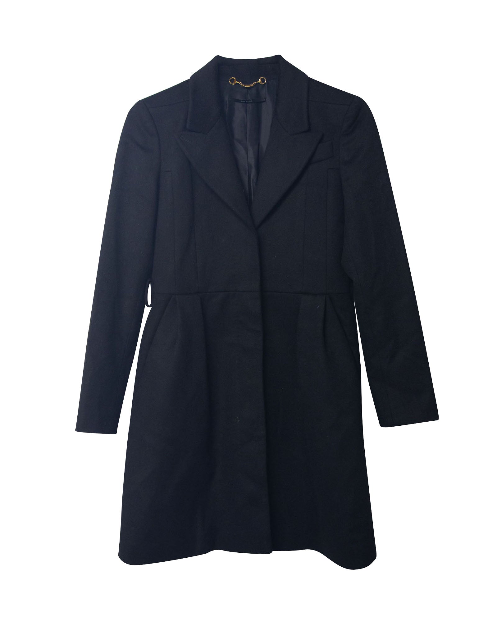 Women's Gucci Coat with Peak Lapel Collar in Black Cupro