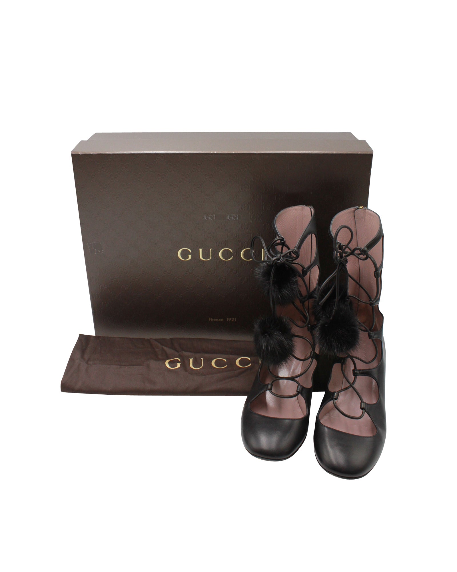 Women's Gucci Heloise Lace-up Gladiator Boots In Black Leather