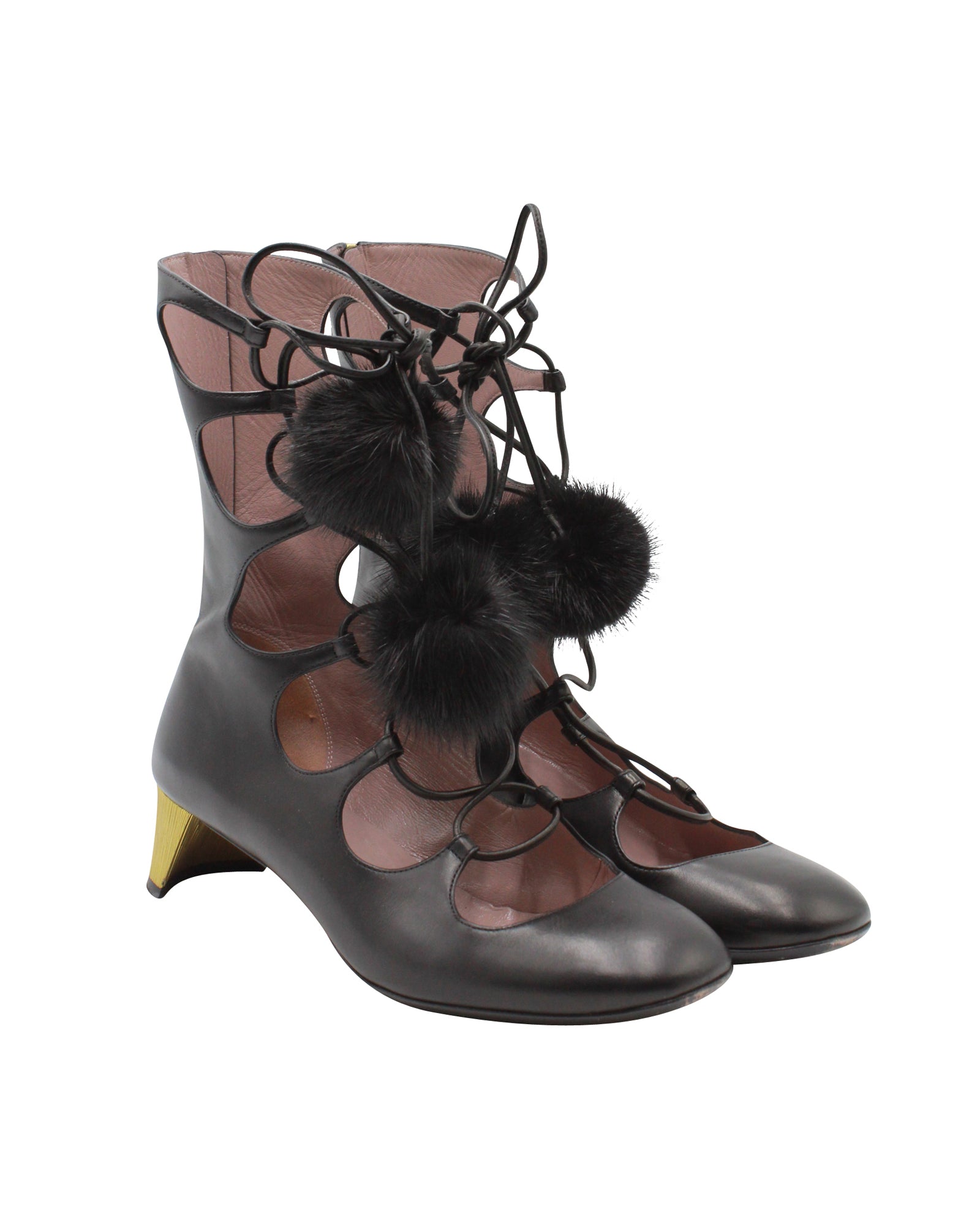 Women's Gucci Heloise Lace-up Gladiator Boots In Black Leather