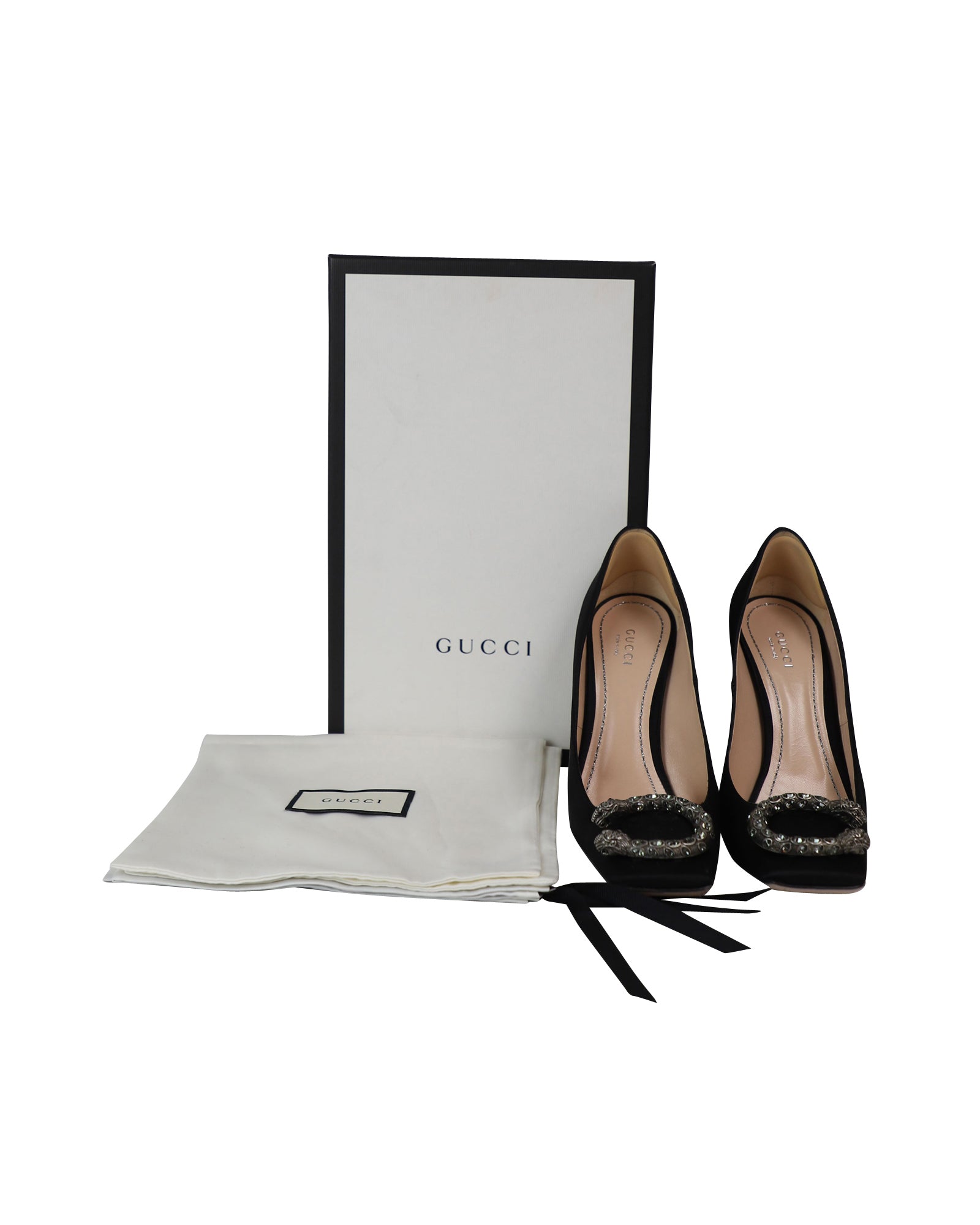 Women's Gucci Dionysus Embellished Pumps in Black Satin