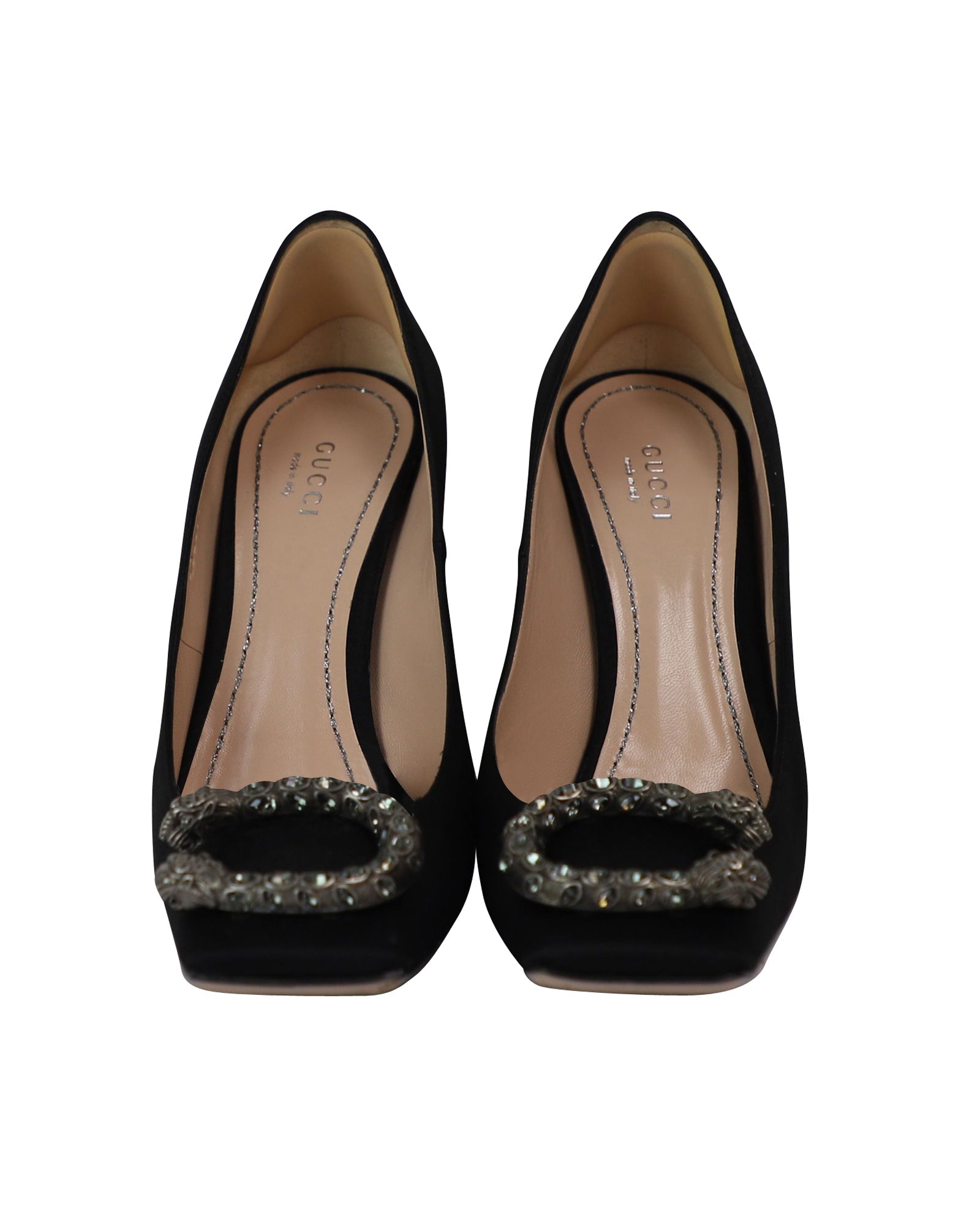 Women's Gucci Dionysus Embellished Pumps in Black Satin
