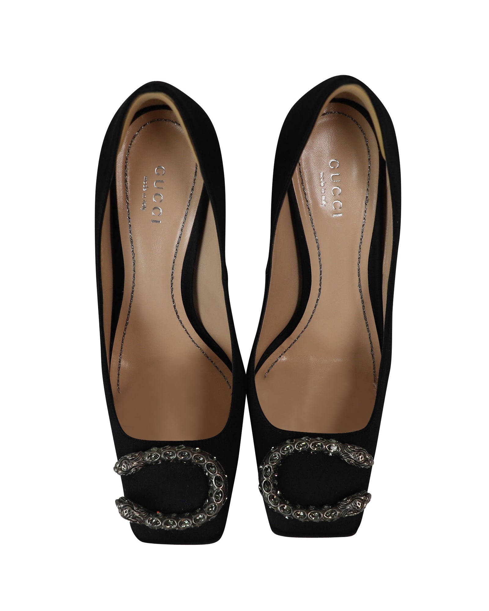 Women's Gucci Dionysus Embellished Pumps in Black Satin