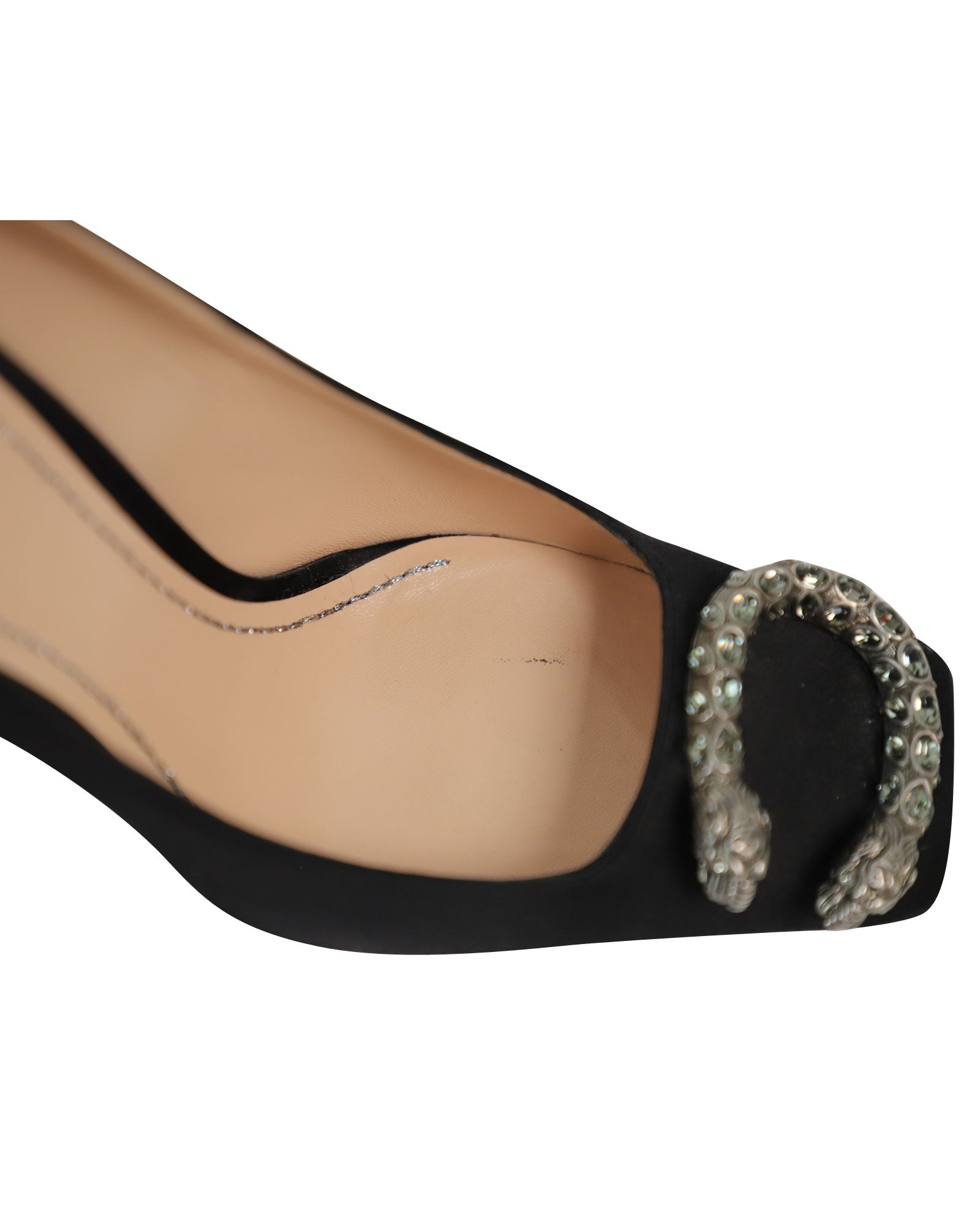 Women's Gucci Dionysus Embellished Pumps in Black Satin
