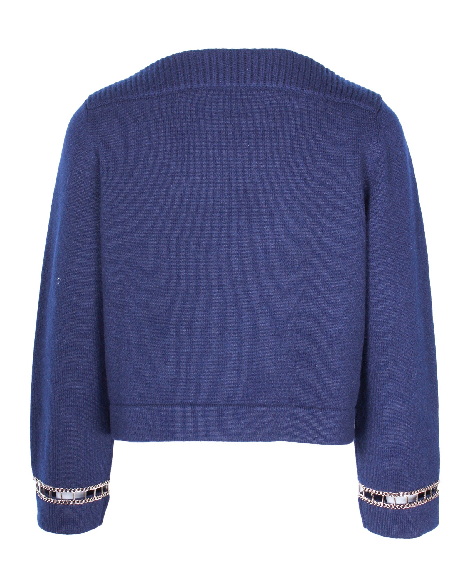 Women's Chanel Chain Trim Boat Neck Sweater in Navy Blue Cashmere