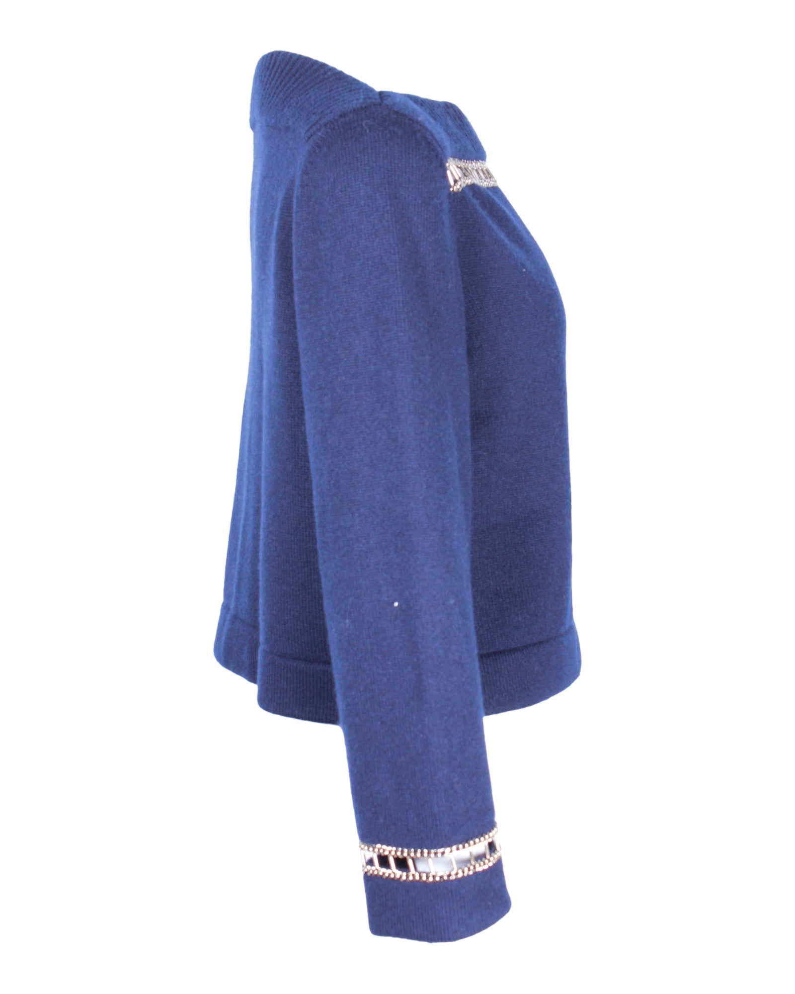 Women's Chanel Chain Trim Boat Neck Sweater in Navy Blue Cashmere