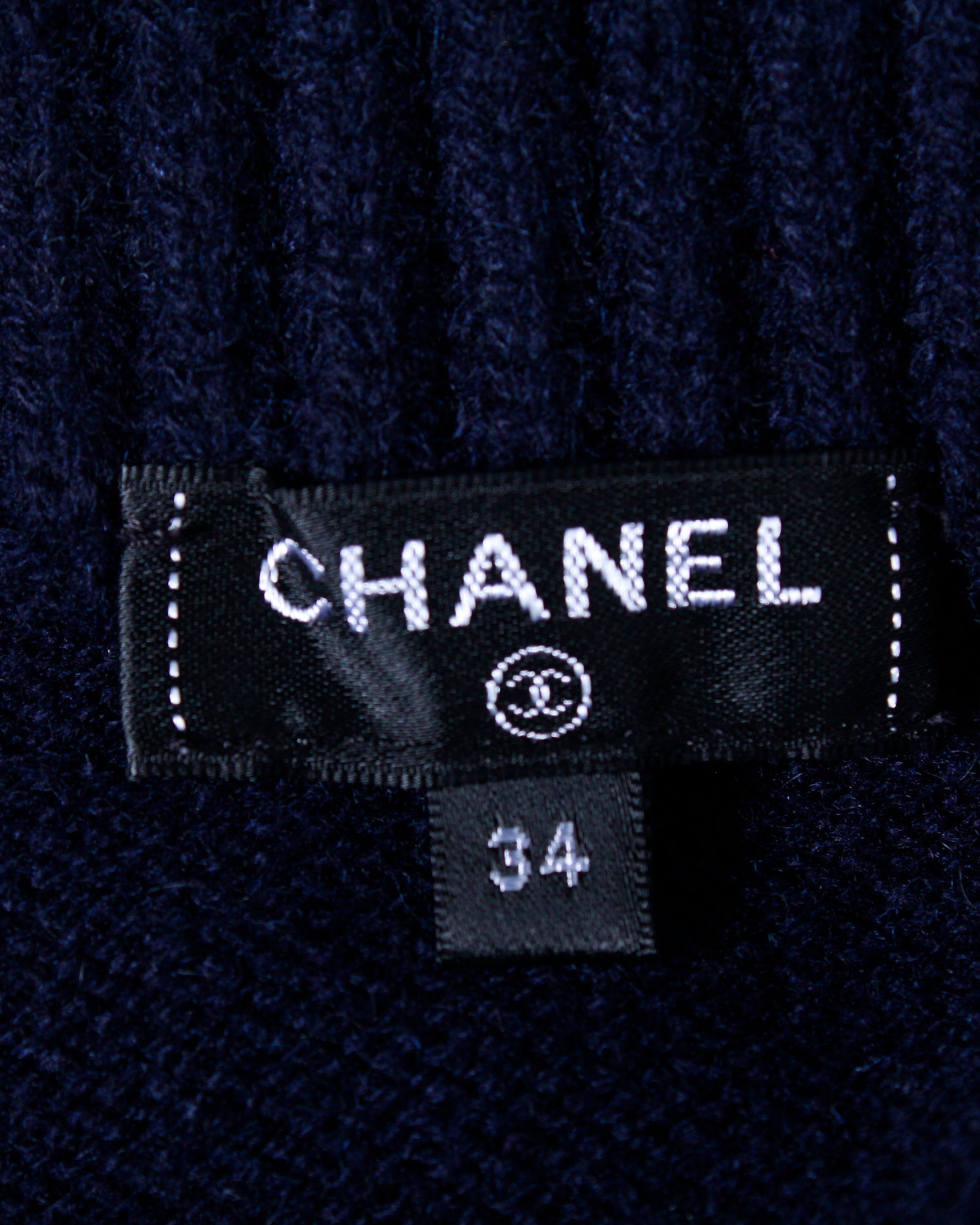 Women's Chanel Chain Trim Boat Neck Sweater in Navy Blue Cashmere