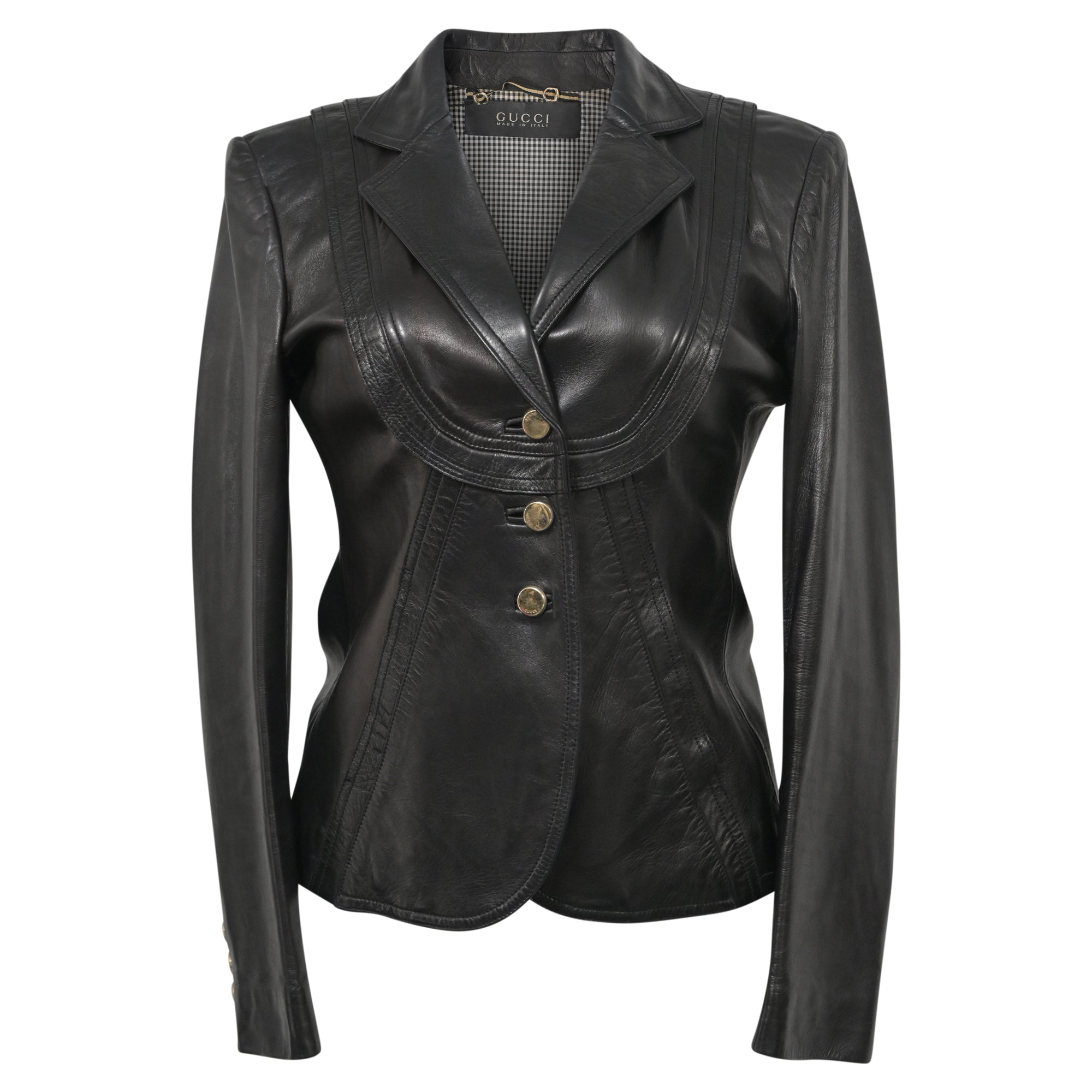 Women's Gucci Button Front Jacket in Black Leather