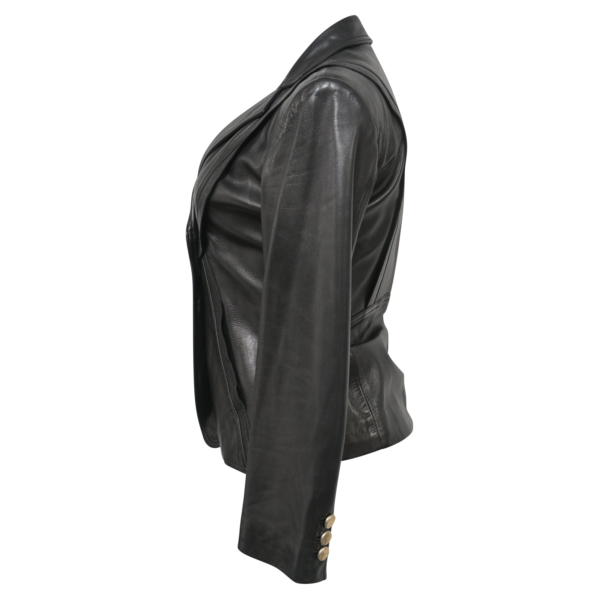 Women's Gucci Button Front Jacket in Black Leather