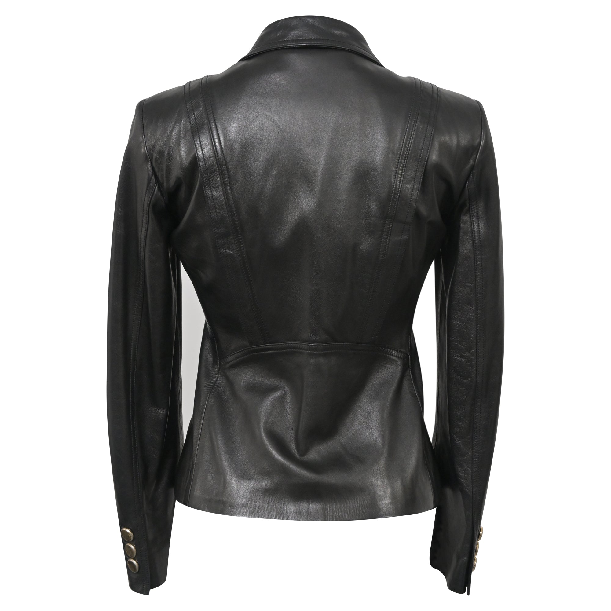 Women's Gucci Button Front Jacket in Black Leather