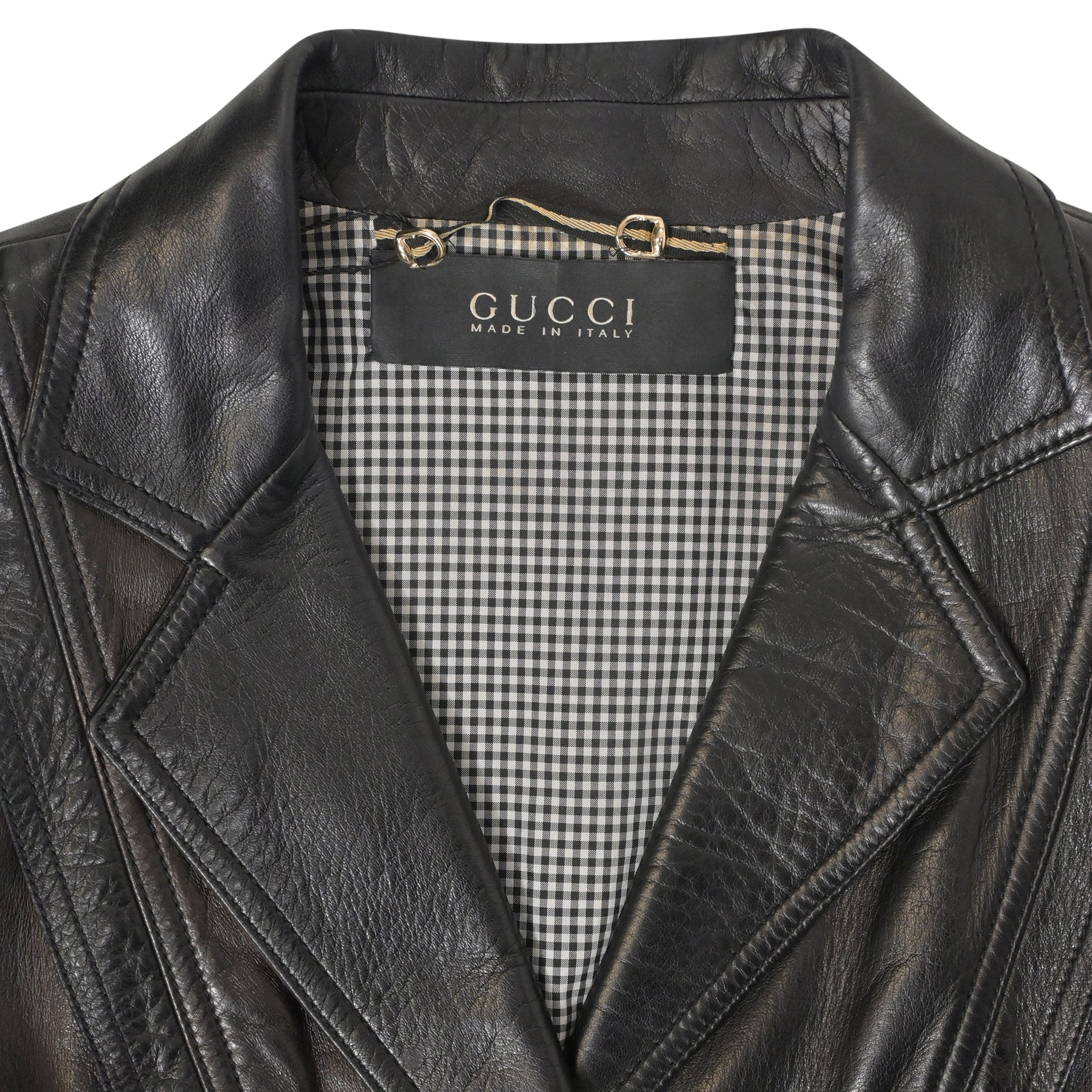 Women's Gucci Button Front Jacket in Black Leather