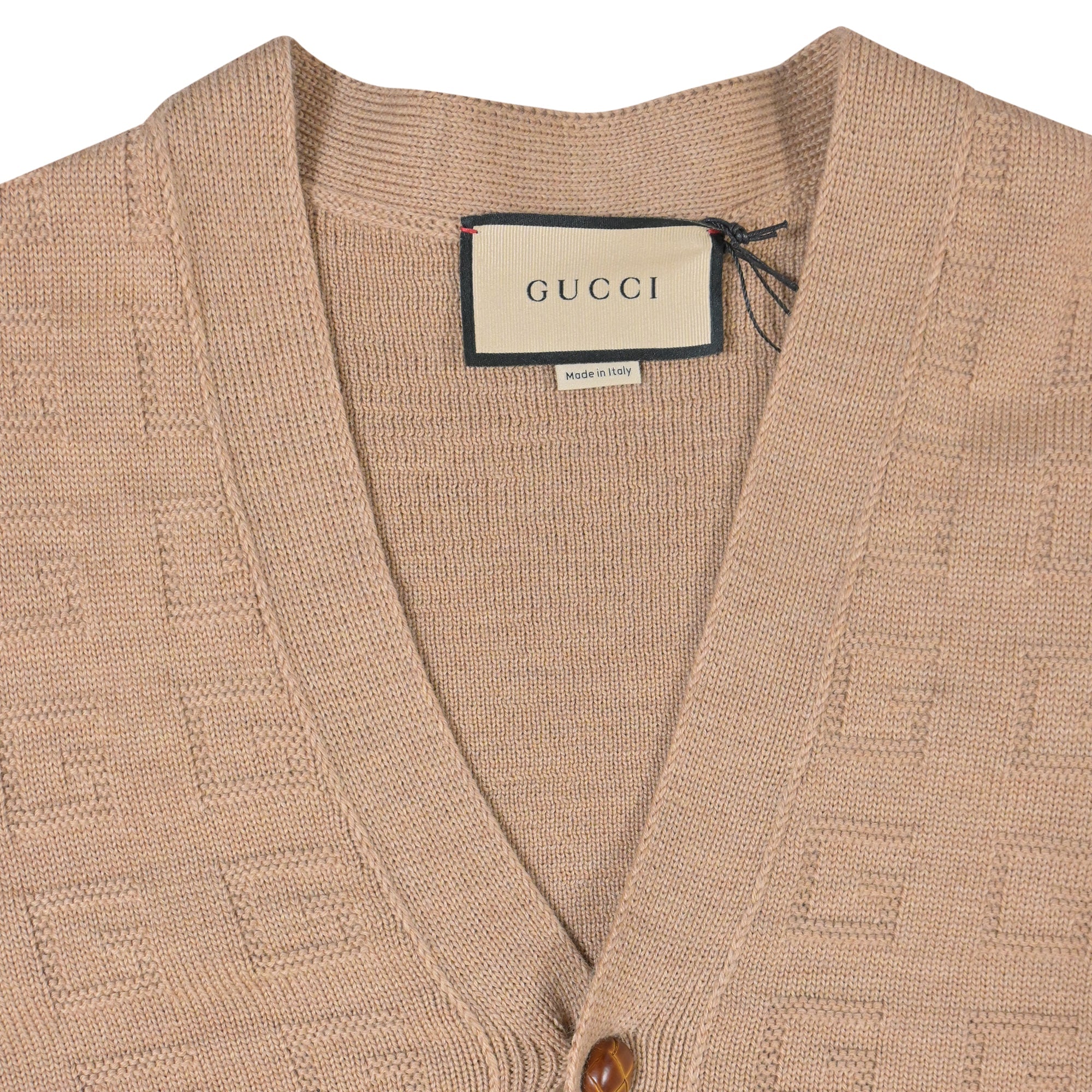 Men's Gucci V-Neck GG Pattern Cardigan in Brown Wool