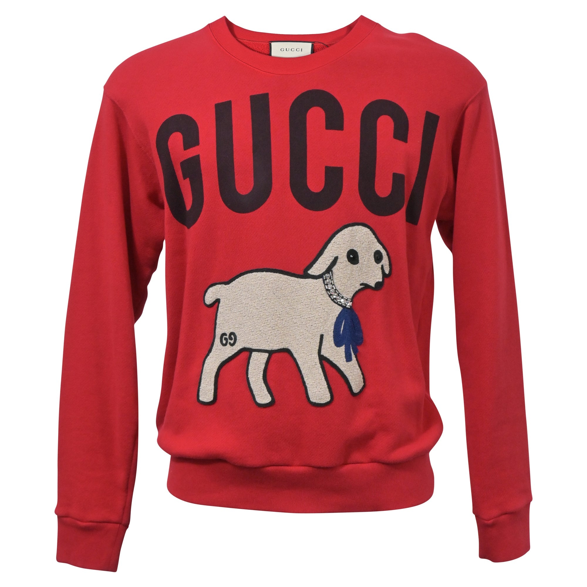 Men's Gucci Crystal-Embellished Lamb Sweater in Red Cotton