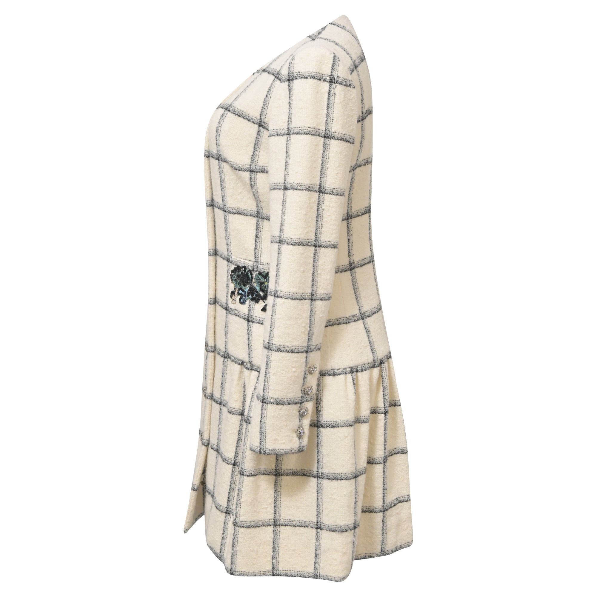 Women's Chanel Midi Embroidered Dress in Cream Tweed