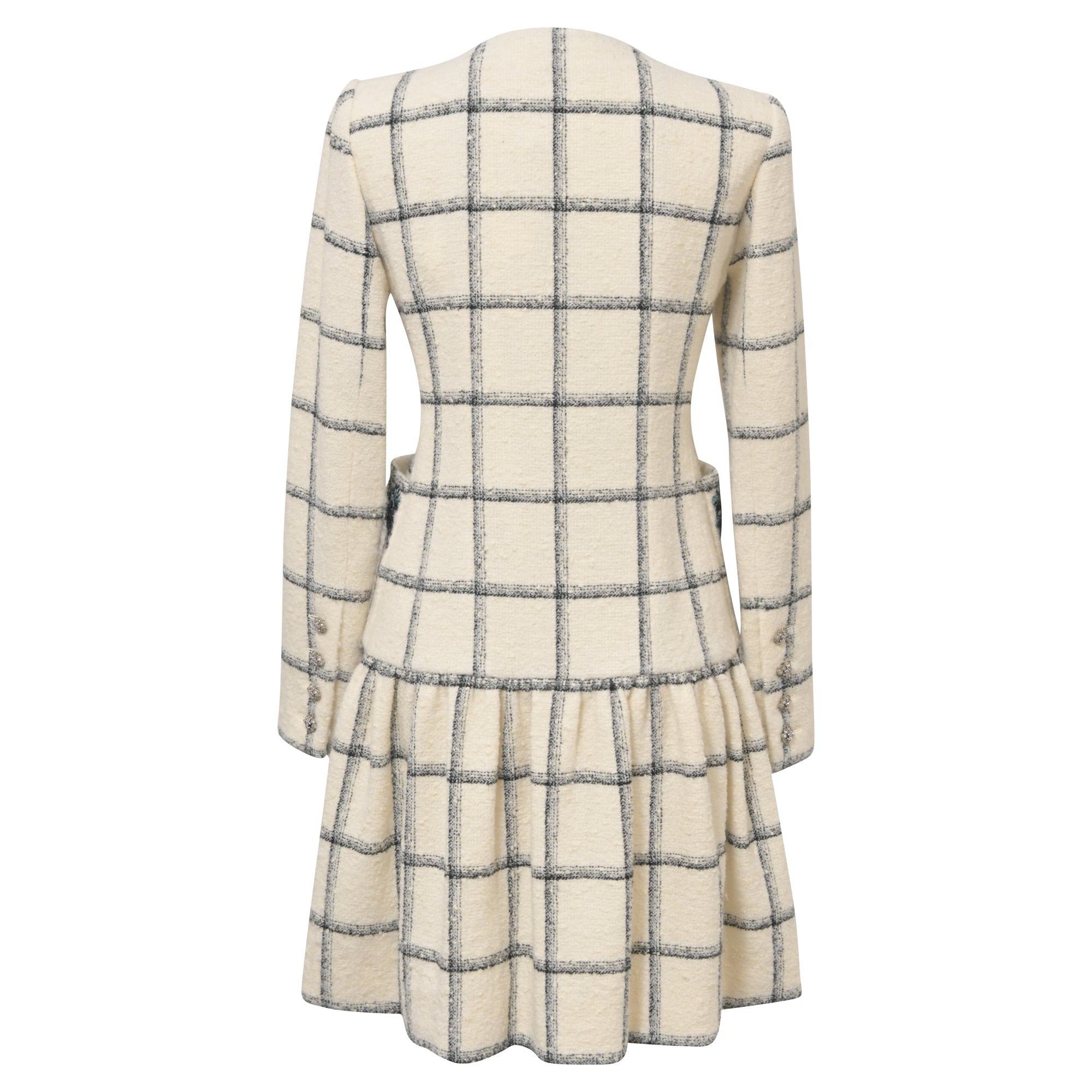 Women's Chanel Midi Embroidered Dress in Cream Tweed