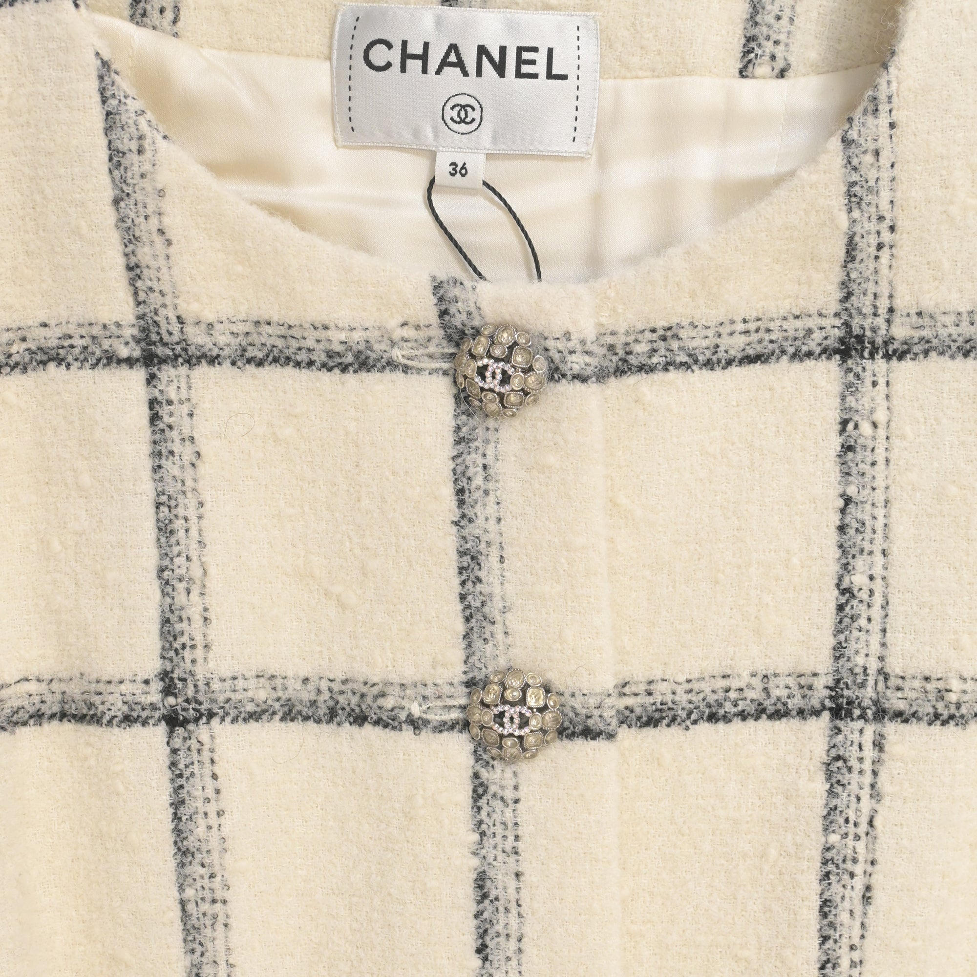 Women's Chanel Midi Embroidered Dress in Cream Tweed