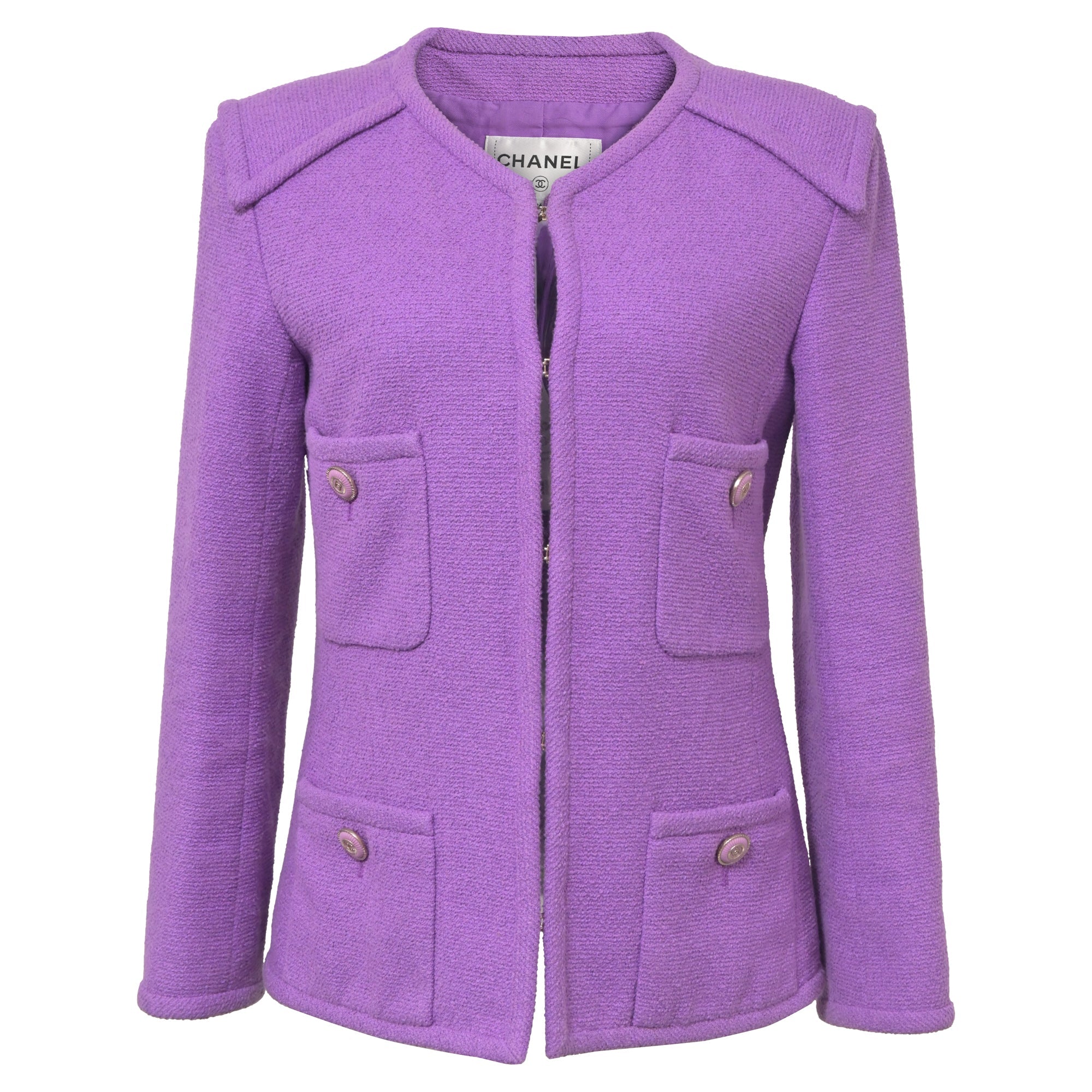 Women's Chanel CC Button Four Pockets Jacket in Purple Tweed