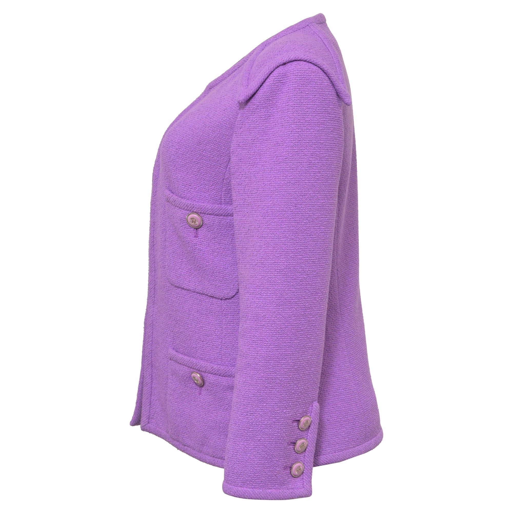 Women's Chanel CC Button Four Pockets Jacket in Purple Tweed