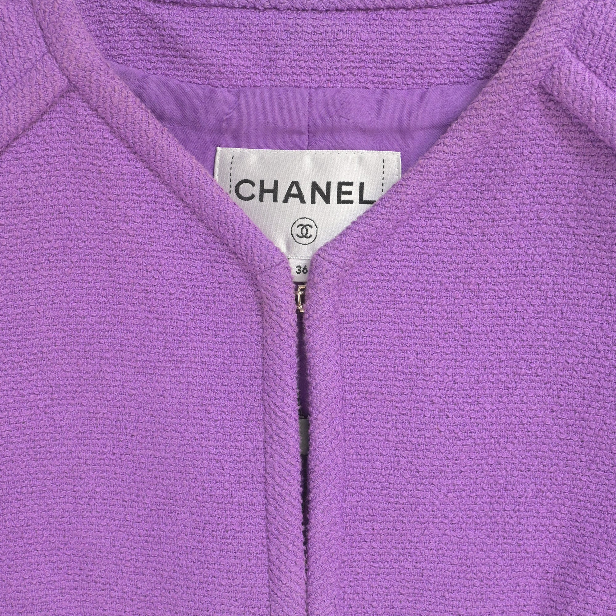 Women's Chanel CC Button Four Pockets Jacket in Purple Tweed