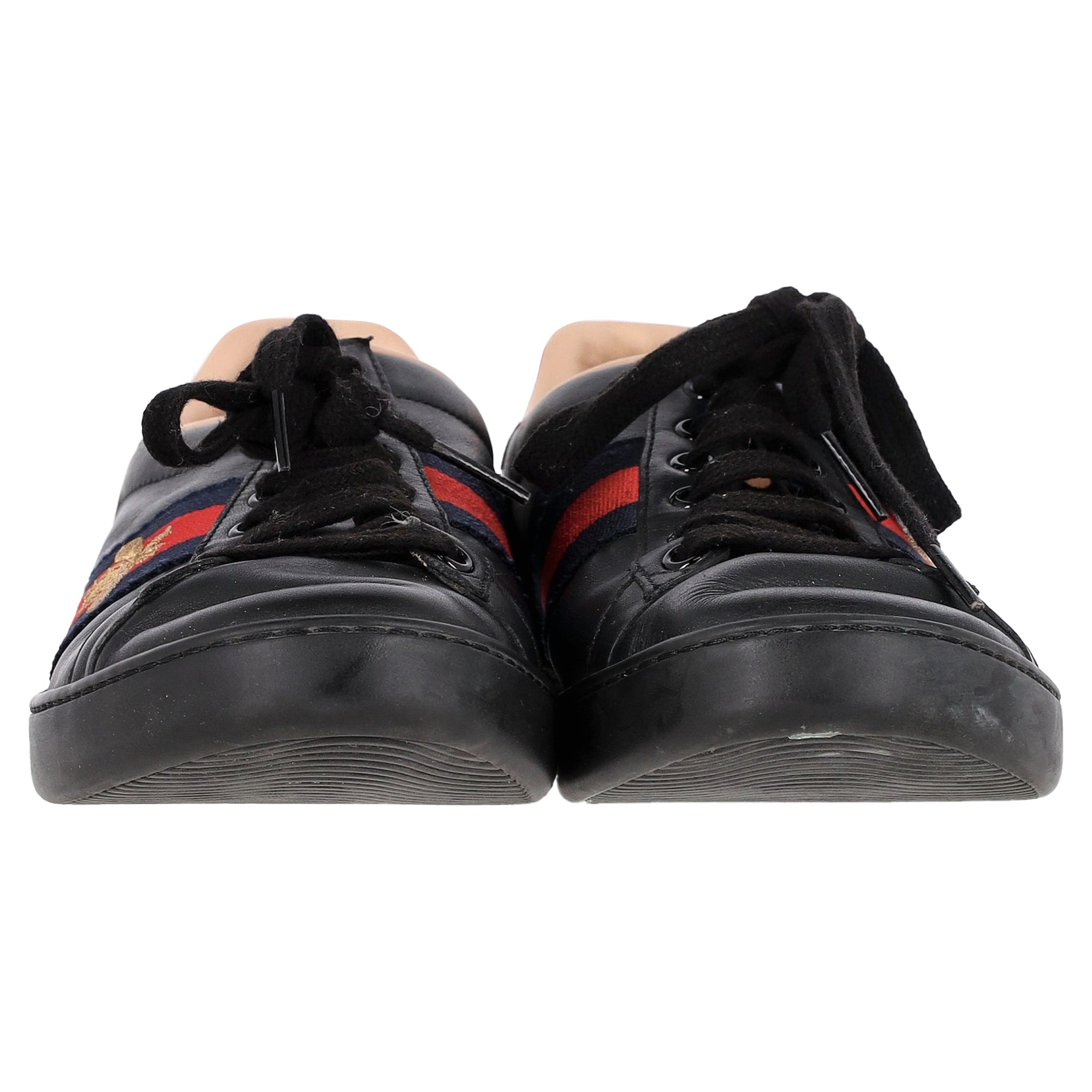 Men's  Gucci Ace Bee Low-Top Sneakers in Black Calfskin Leather
