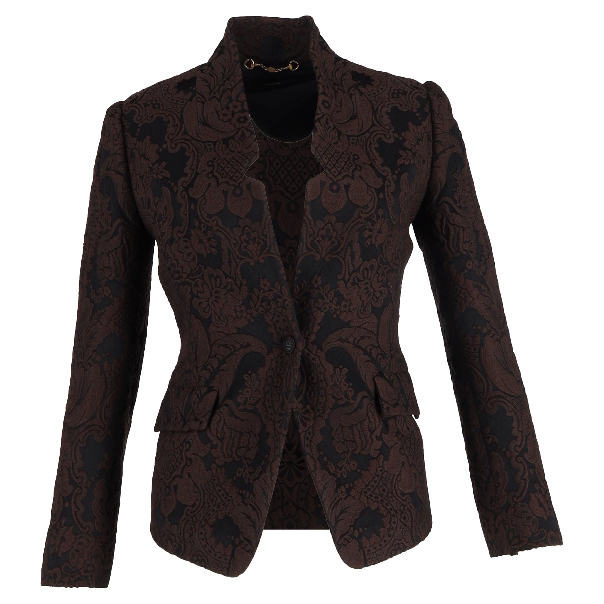 Women's Gucci 2010s Floral-Jacquard Blazer in Brown Wool