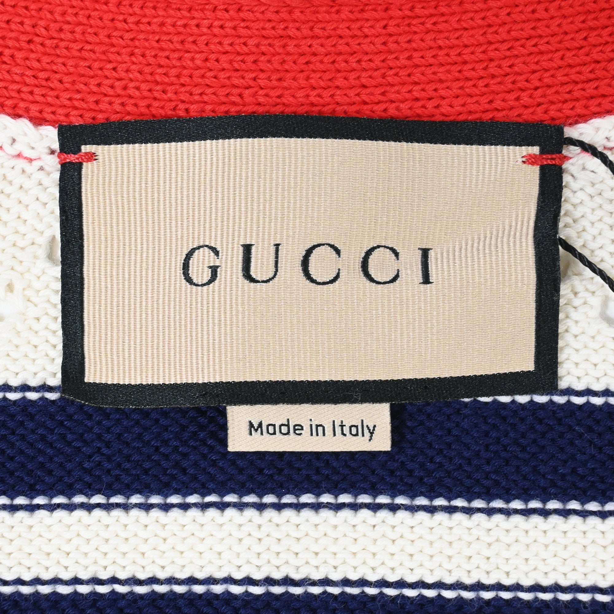 Women's Gucci Love Parade Pointelle-Knit Striped Button-Down Cardigan in Cream Cotton