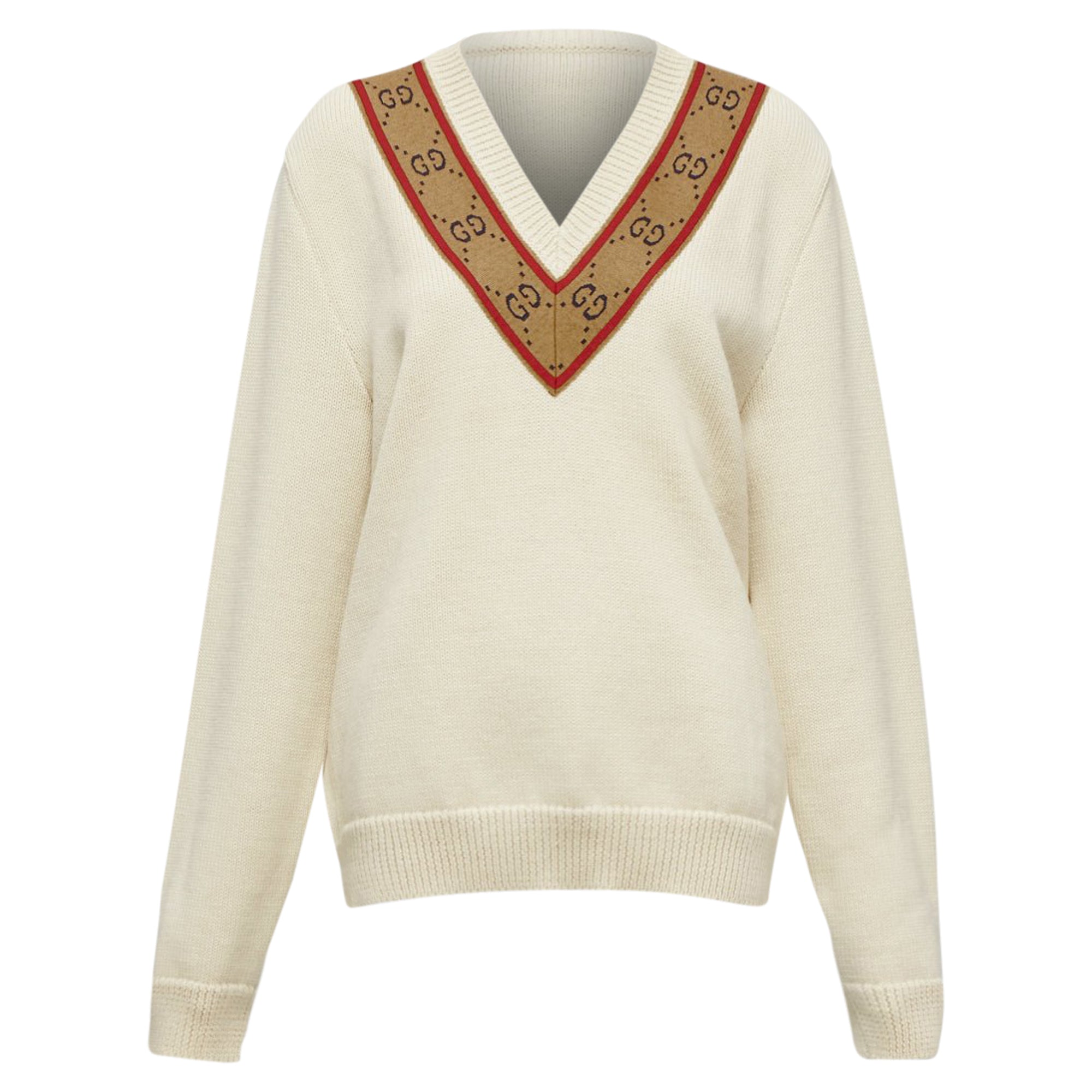 Women's Gucci wool GG monogram V-neck varsity sweater