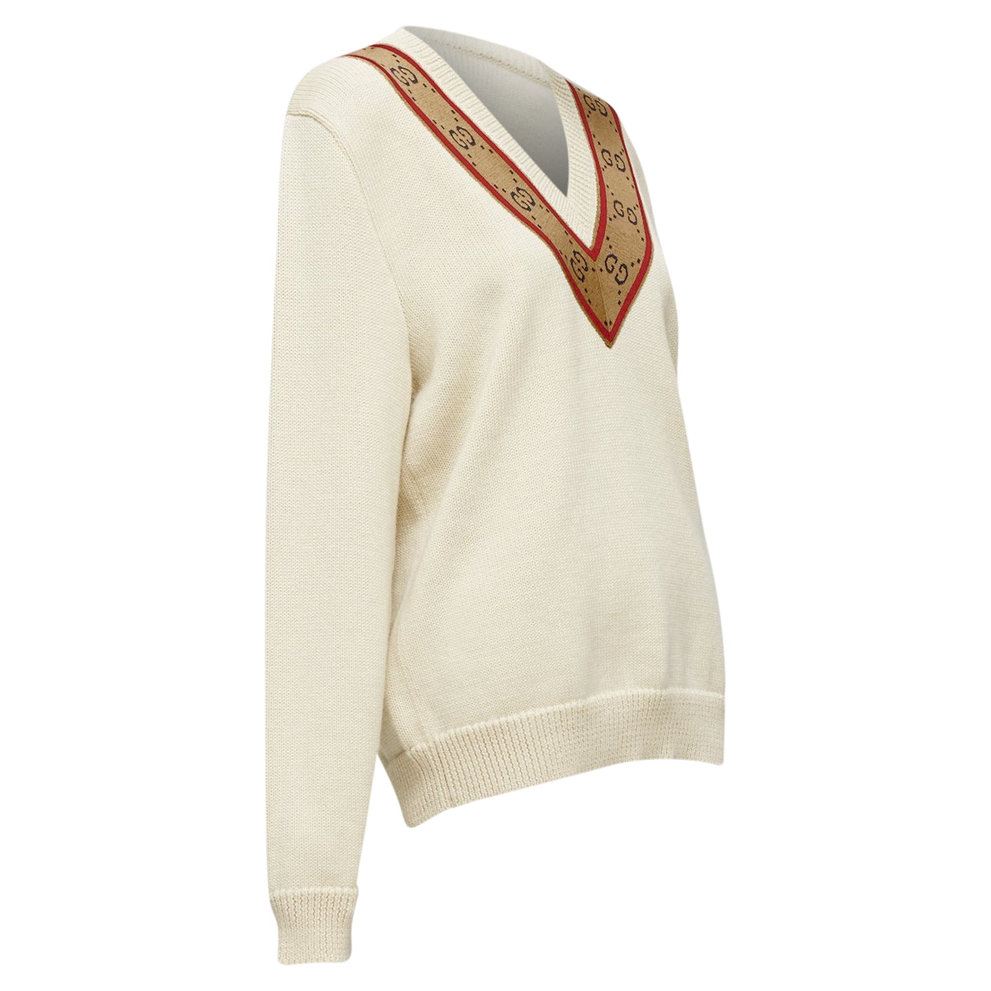 Women's Gucci wool GG monogram V-neck varsity sweater