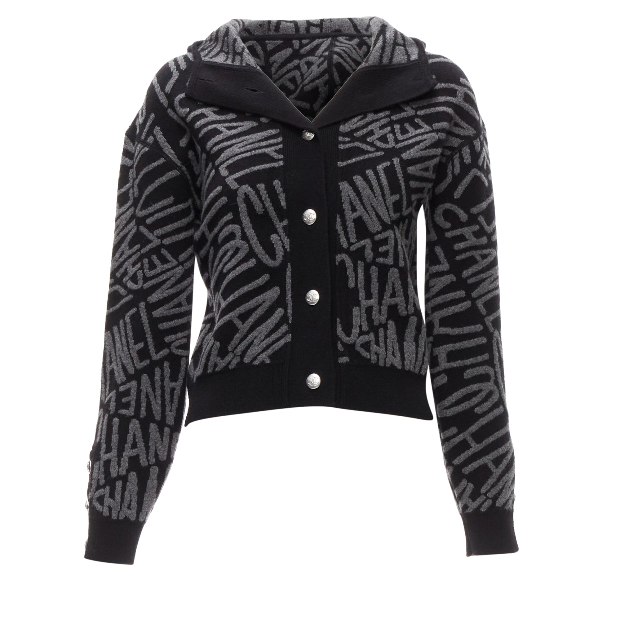 Women's Chanel cashmere all over logo intarsia CC cardigan